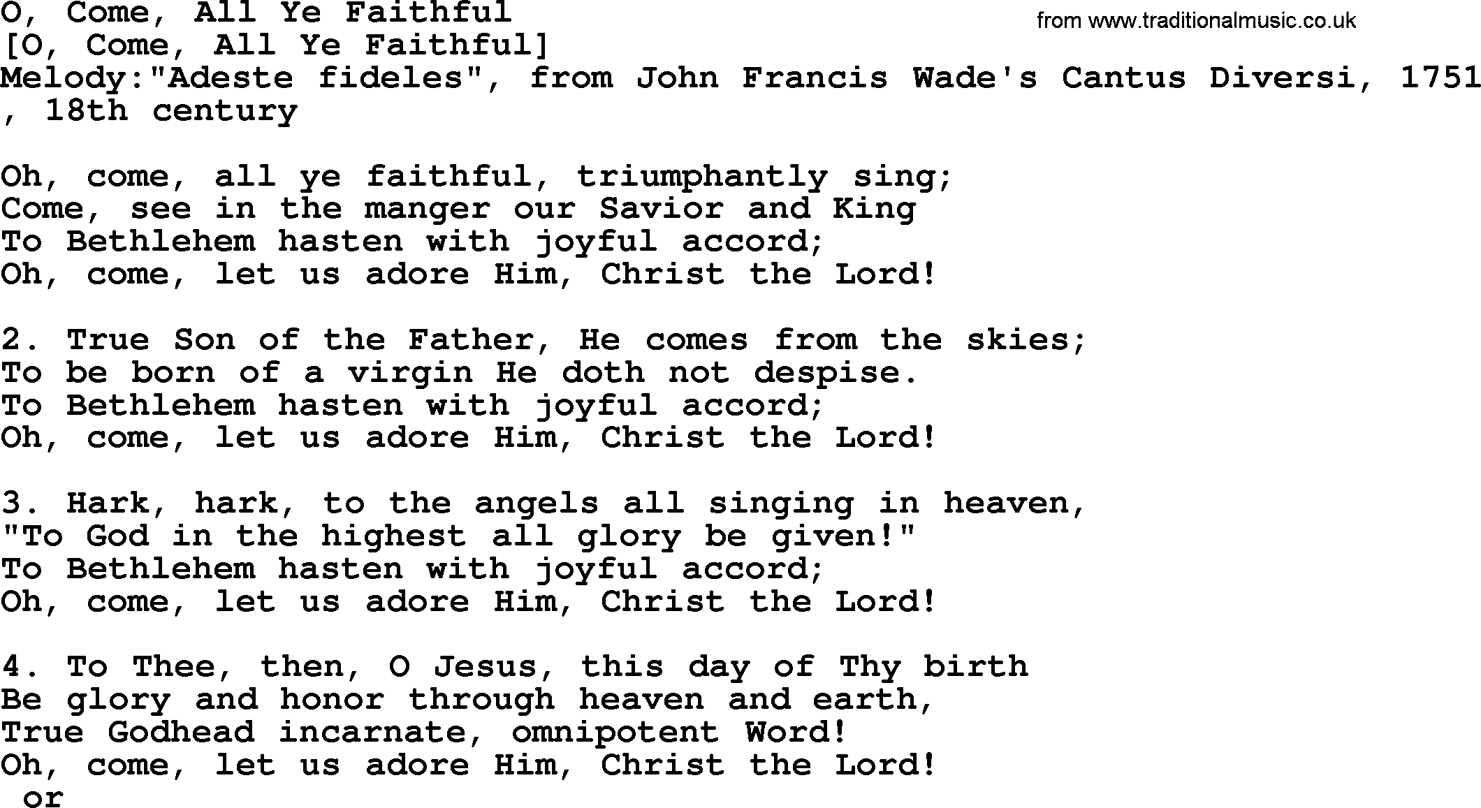 Old English Song: O, Come, All Ye Faithful lyrics