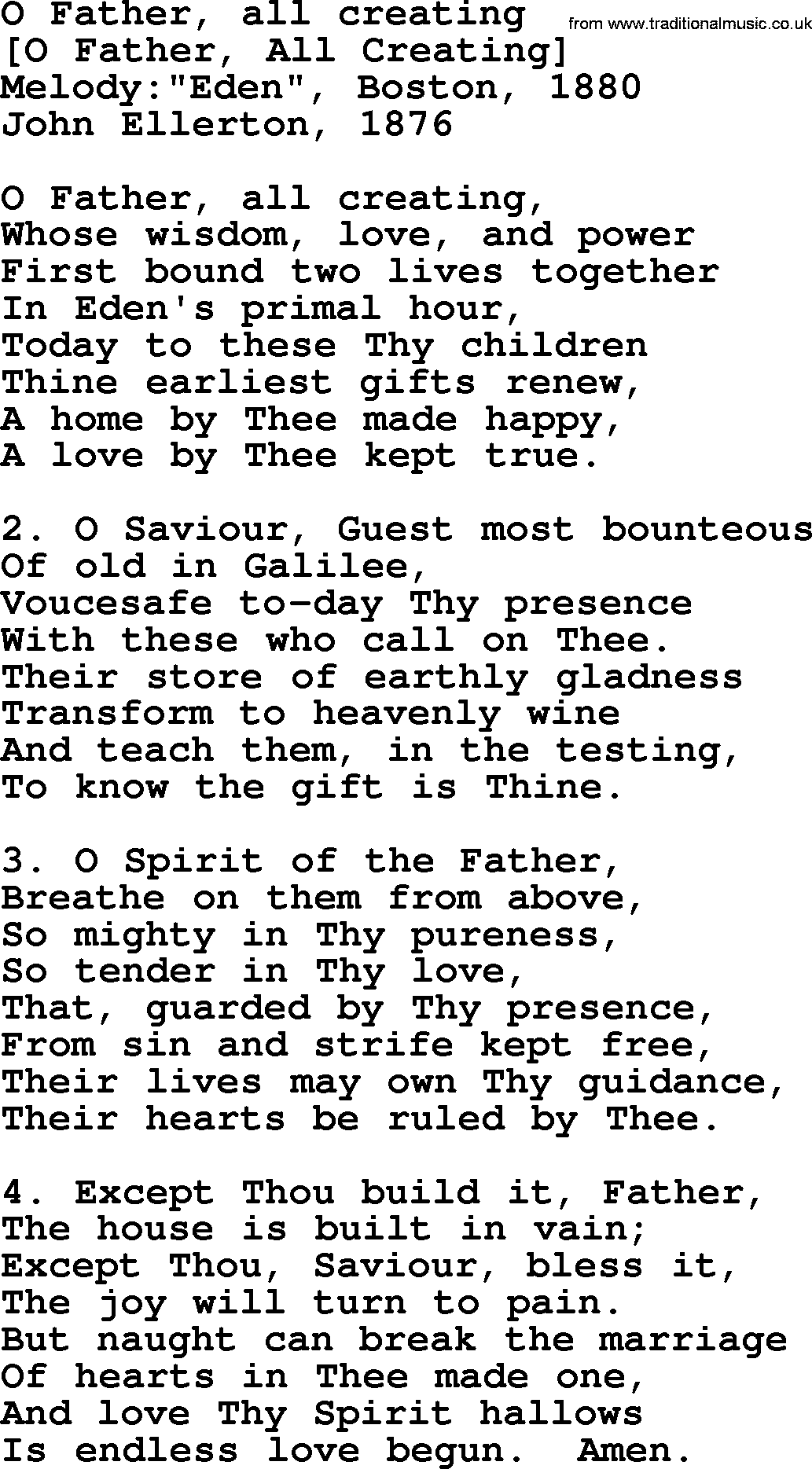 Old English Song: O Father, All Creating lyrics