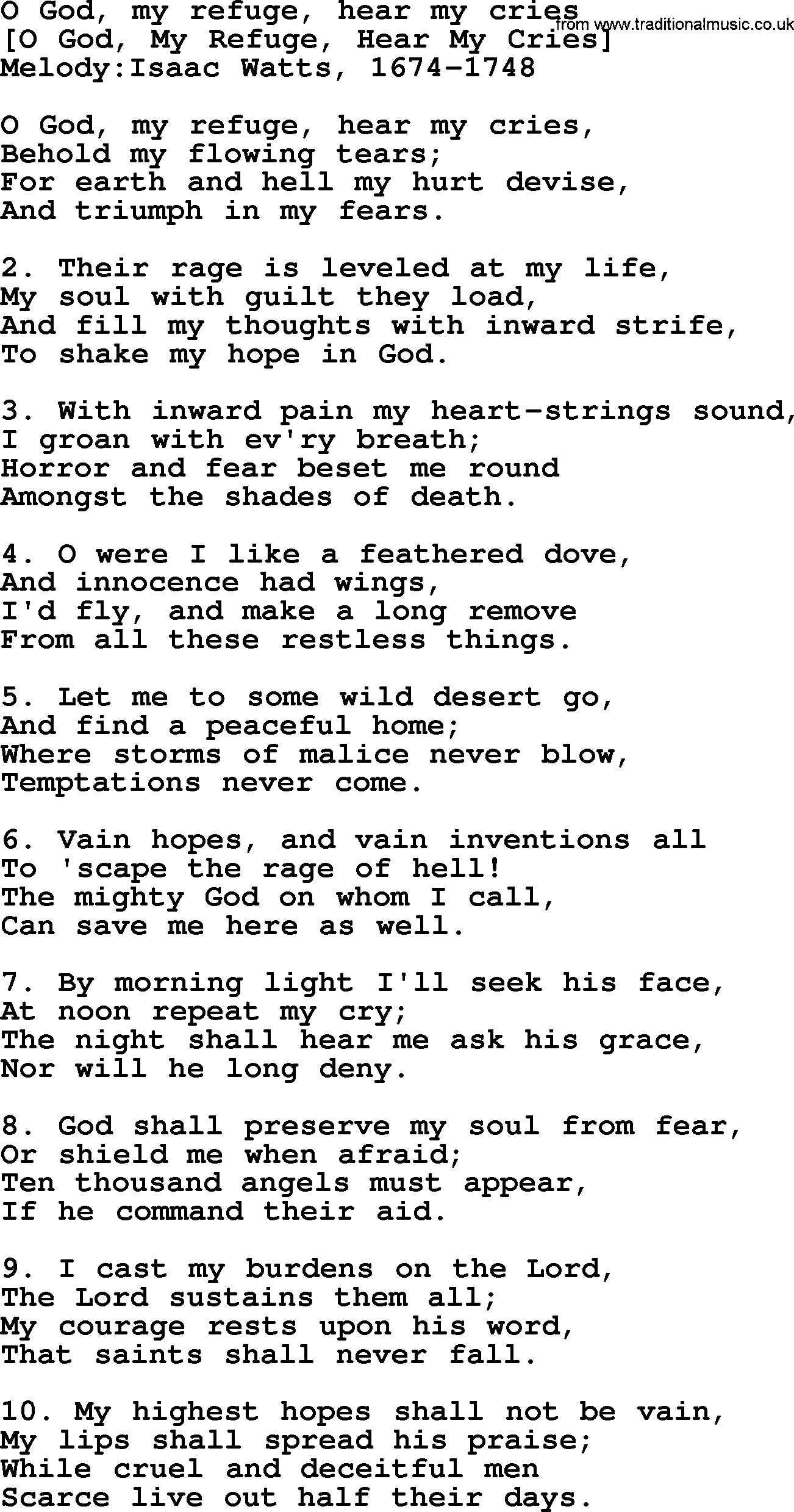 Old English Song: O God, My Refuge, Hear My Cries lyrics