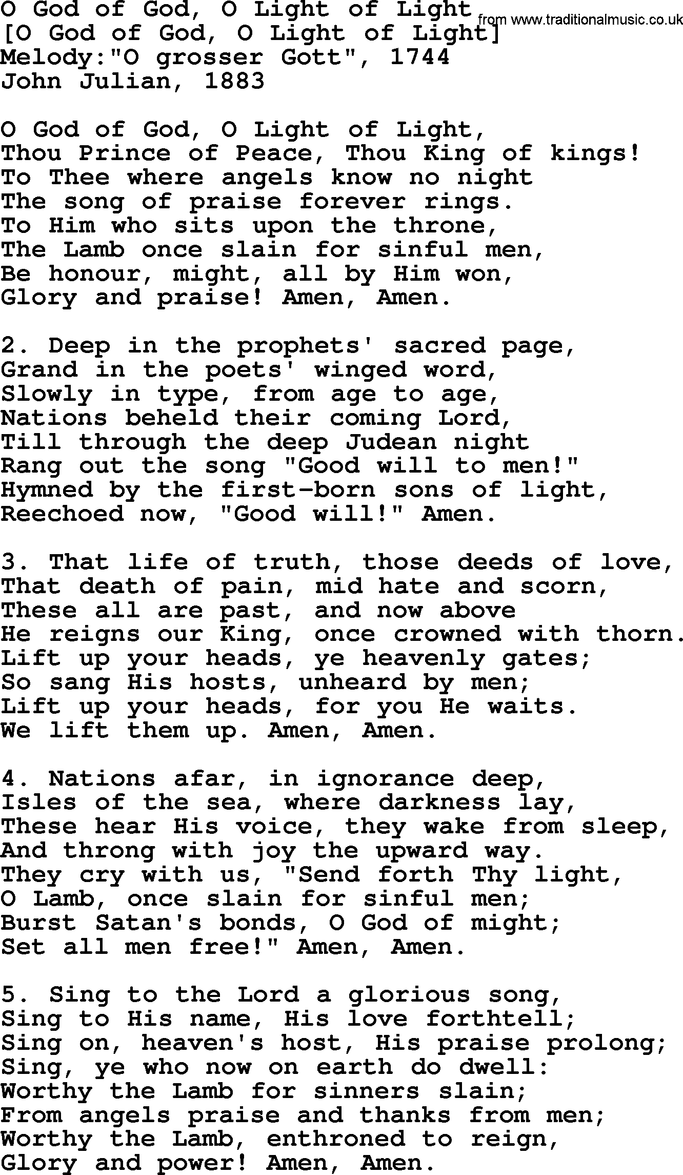Old English Song: O God Of God, O Light Of Light lyrics