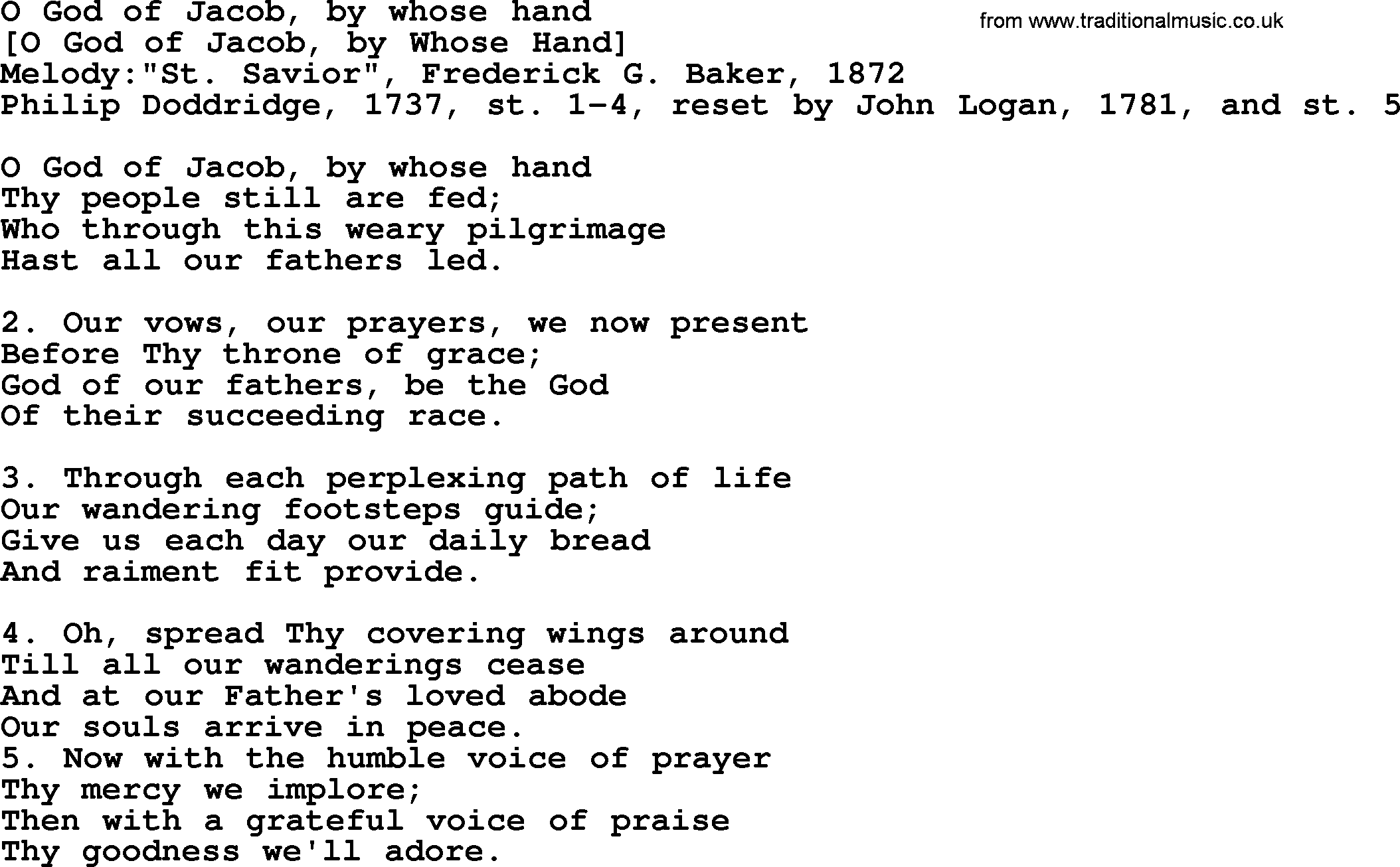 Old English Song: O God Of Jacob, By Whose Hand lyrics