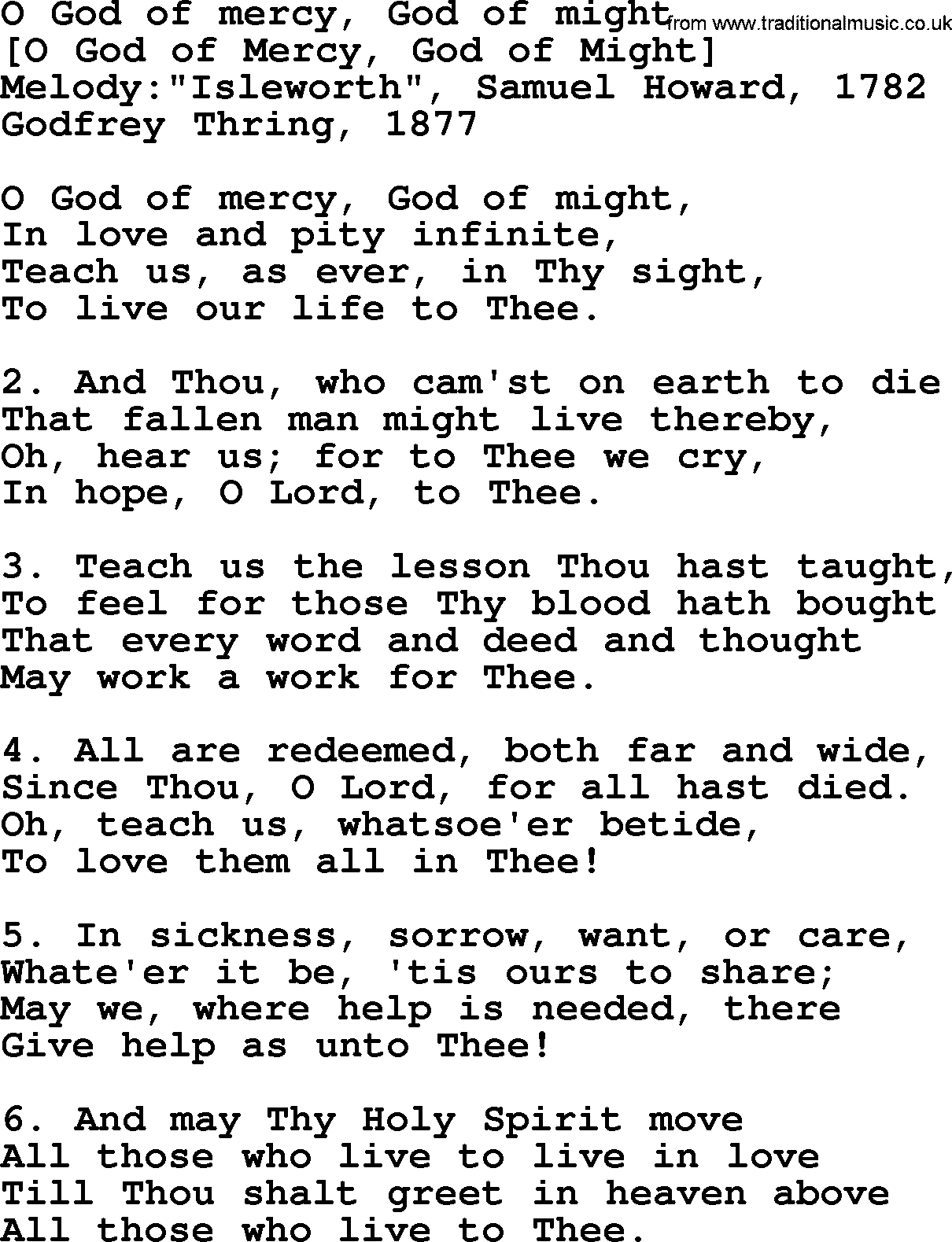 Old English Song: O God Of Mercy, God Of Might lyrics