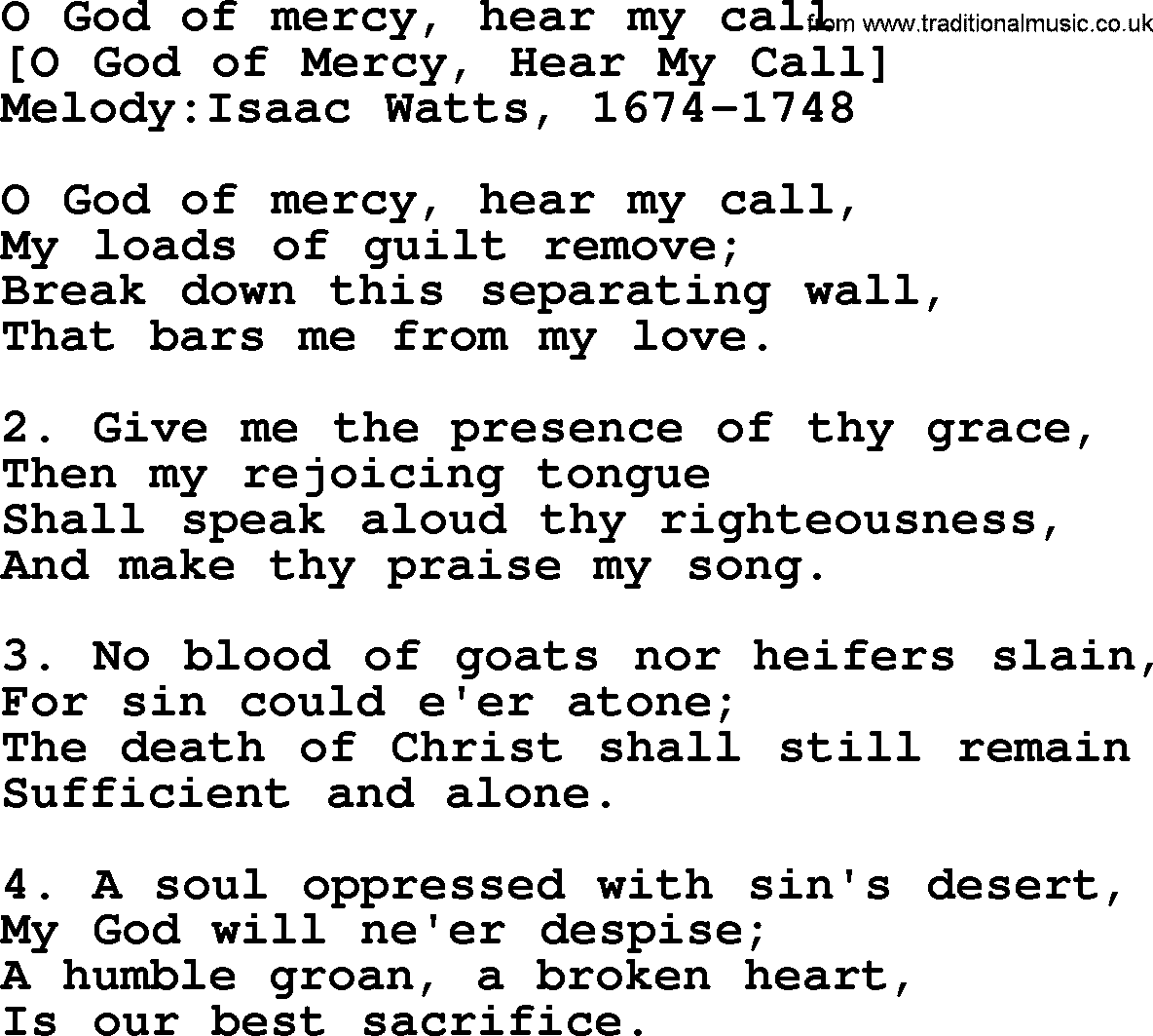 Old English Song: O God Of Mercy, Hear My Call lyrics