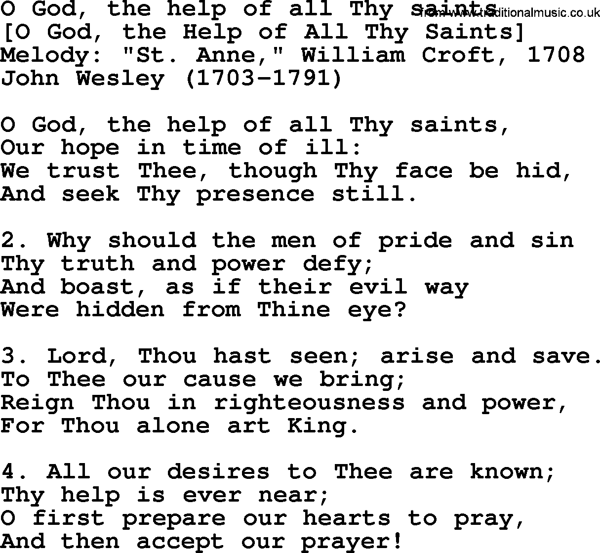 Old English Song: O God, The Help Of All Thy Saints lyrics