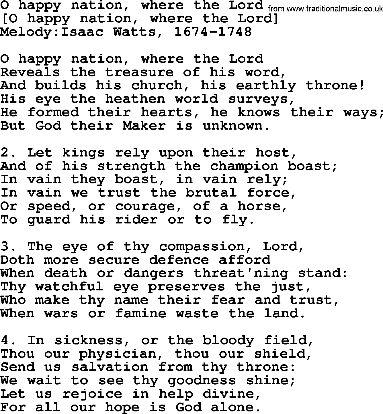 Old English Song: O Happy Nation, Where The Lord lyrics
