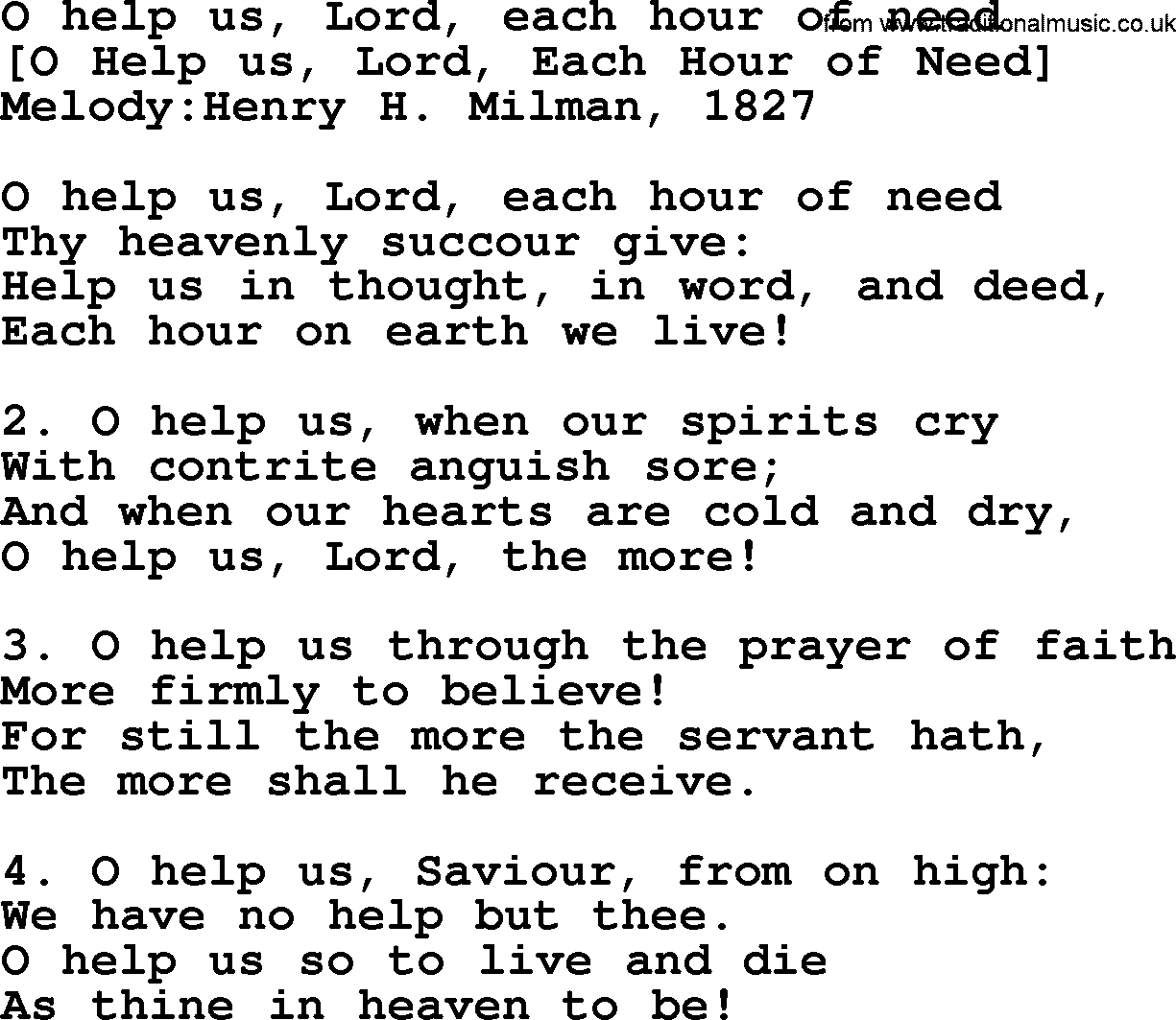 Old English Song: O Help Us, Lord, Each Hour Of Need lyrics