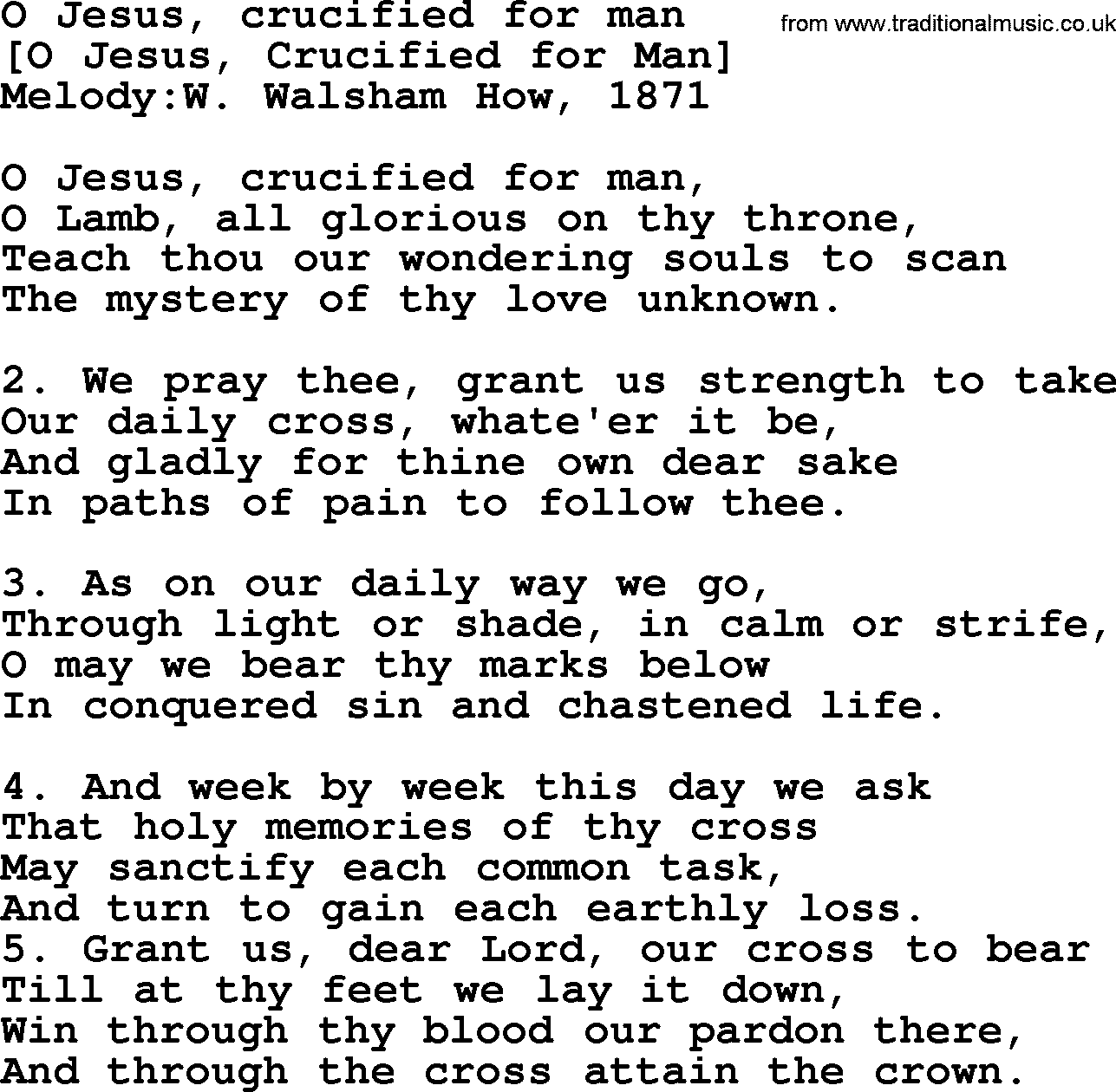 Old English Song: O Jesus, Crucified For Man lyrics