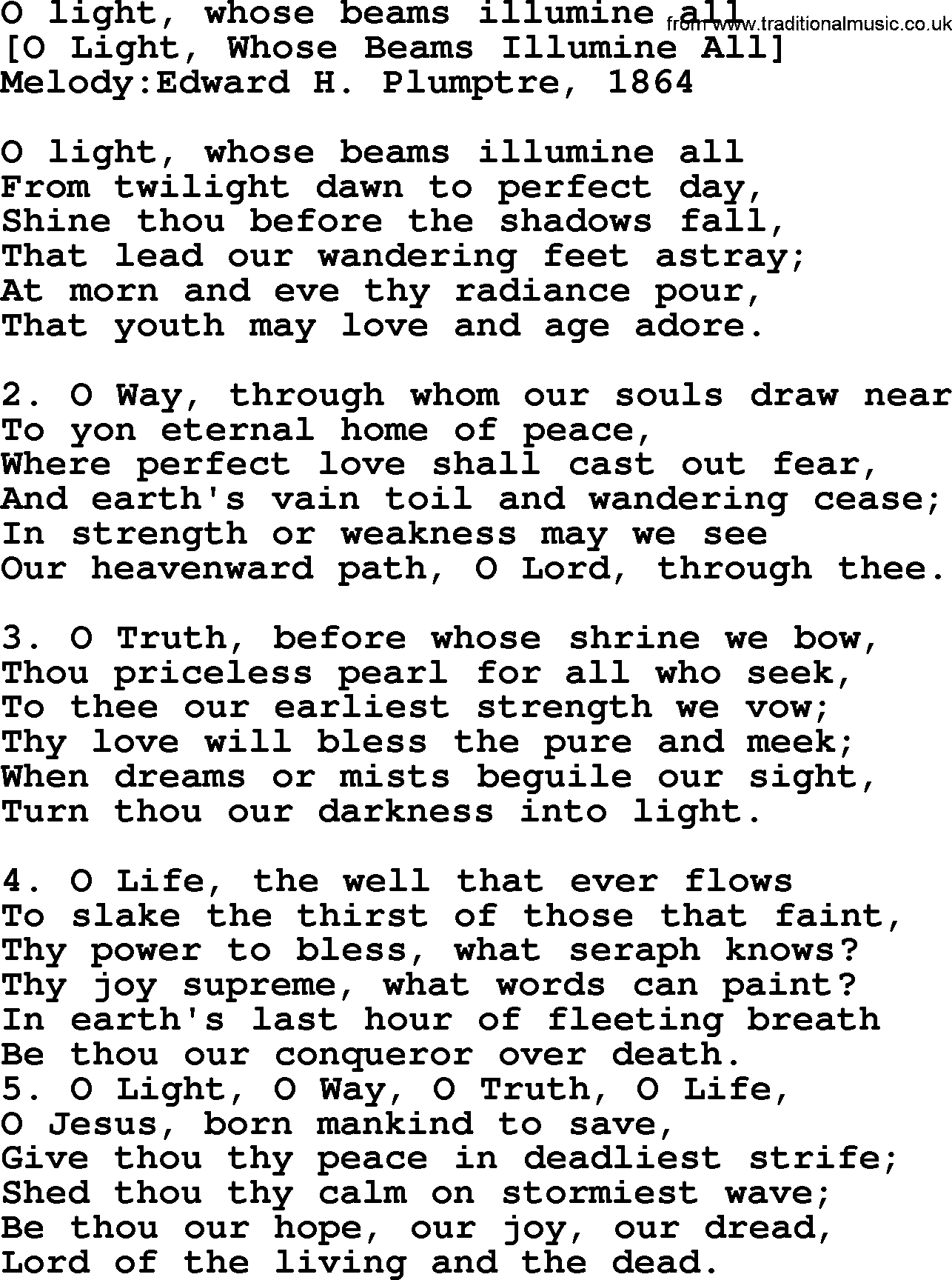 Old English Song: O Light, Whose Beams Illumine All lyrics
