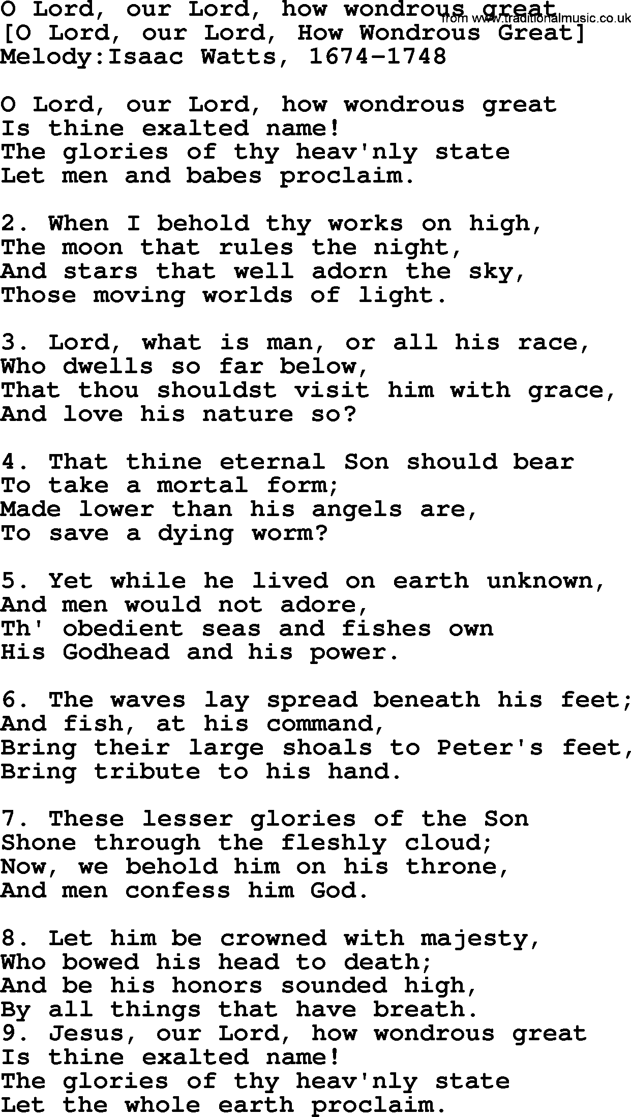 Old English Song: O Lord, Our Lord, How Wondrous Great lyrics