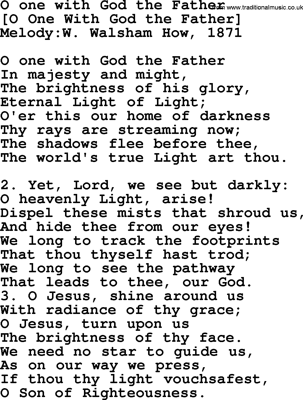 Old English Song: O One With God The Father lyrics