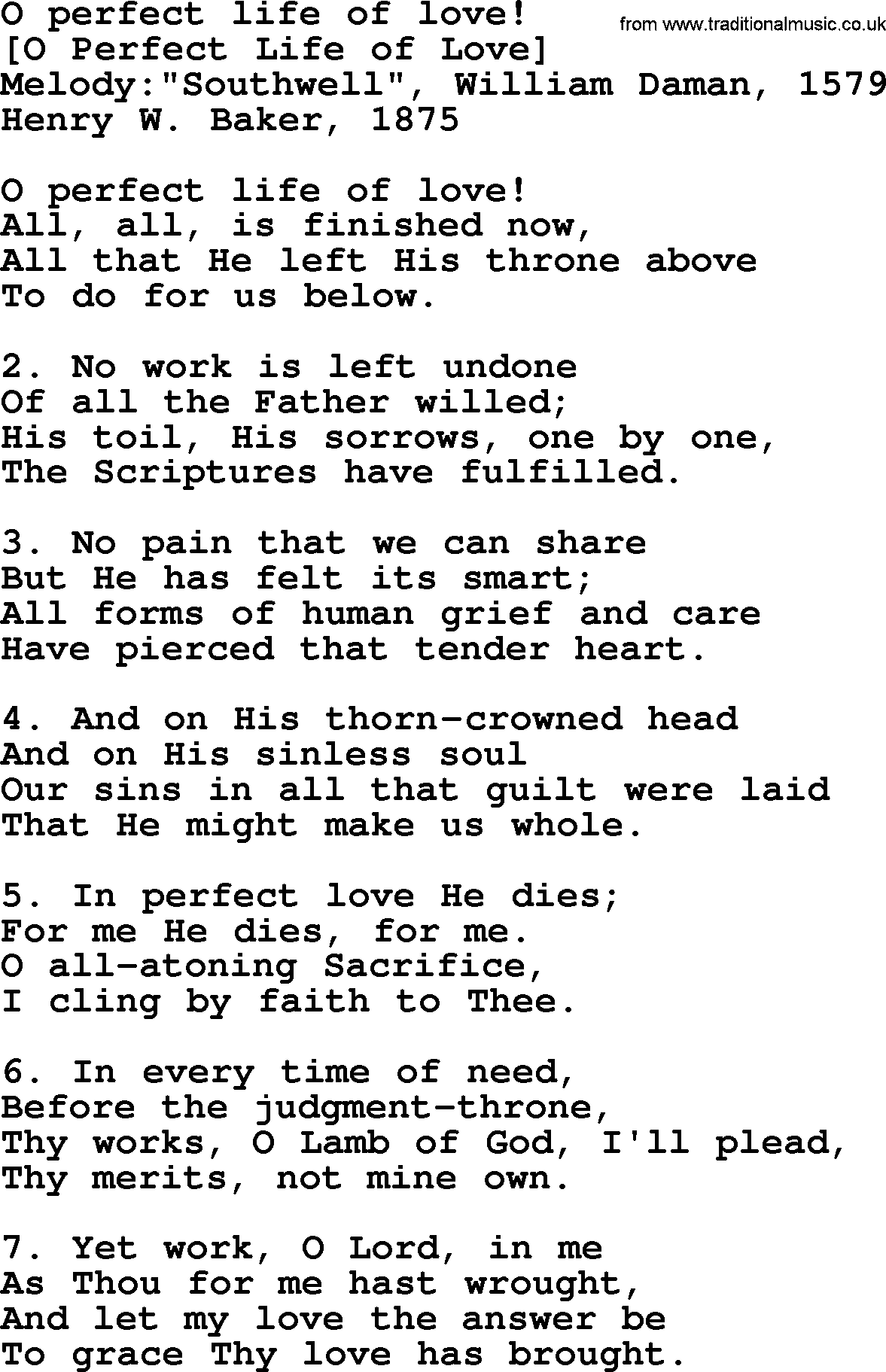 Old English Song: O Perfect Life Of Love! lyrics