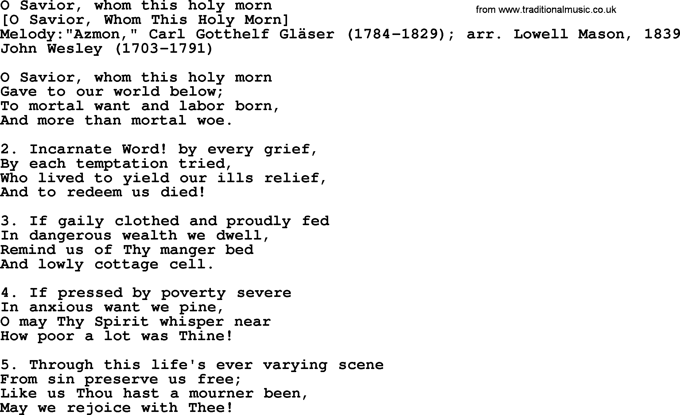 Old English Song: O Savior, Whom This Holy Morn lyrics