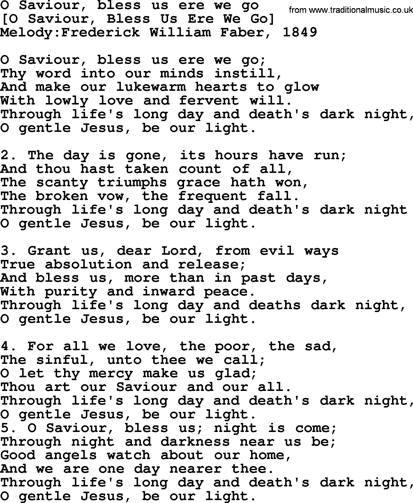 Old English Song: O Saviour, Bless Us Ere We Go lyrics