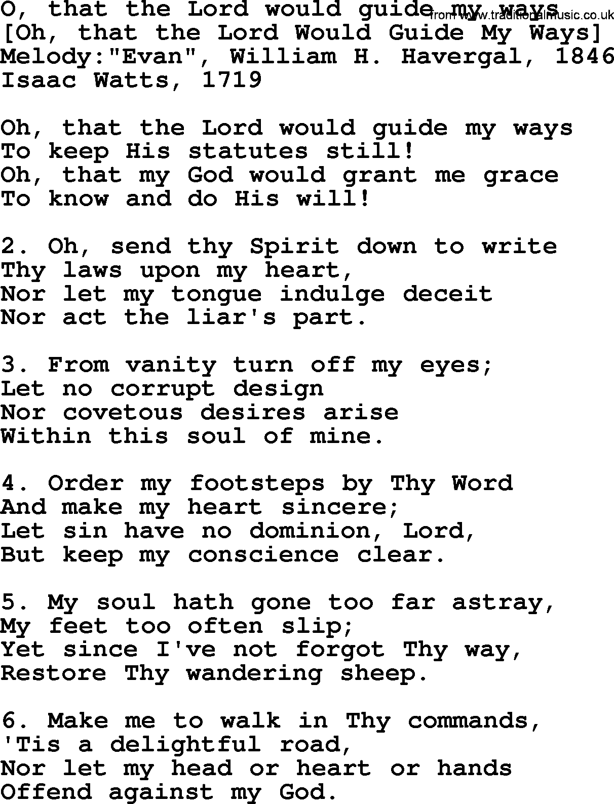 Old English Song: O, That The Lord Would Guide My Ways lyrics