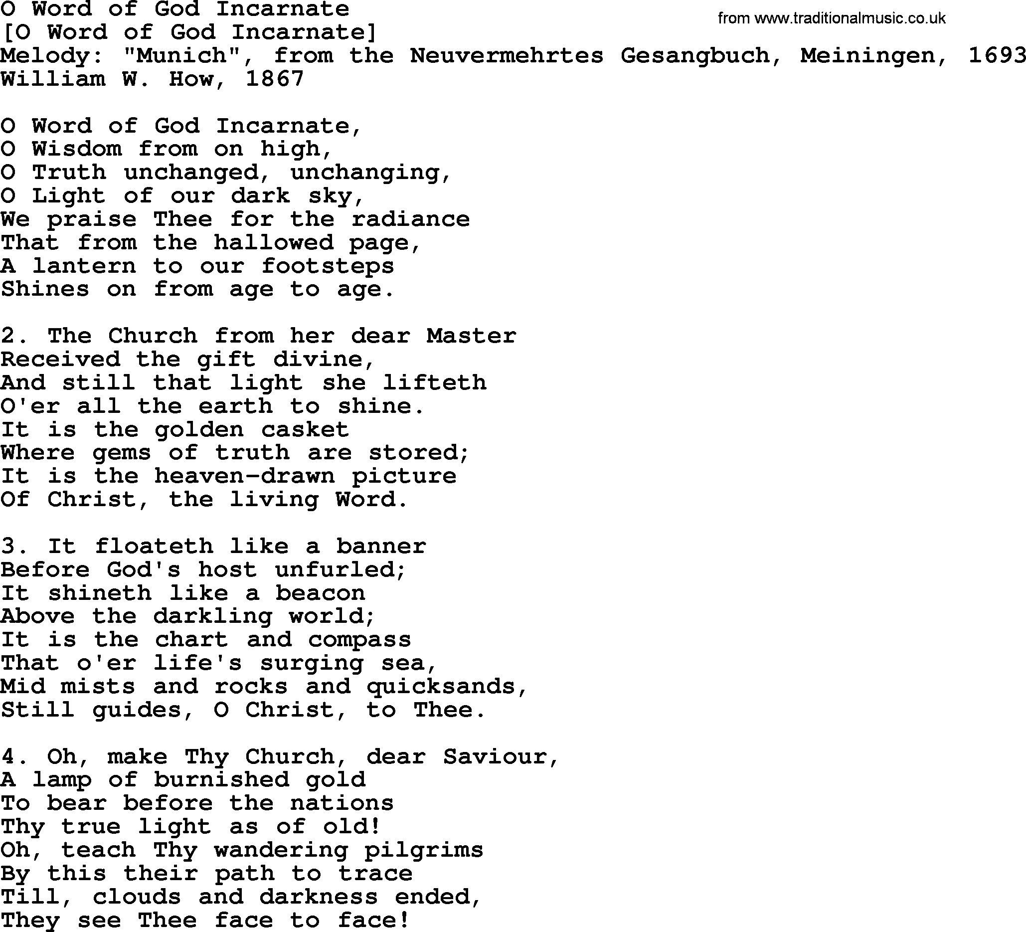 Old English Song: O Word Of God Incarnate lyrics