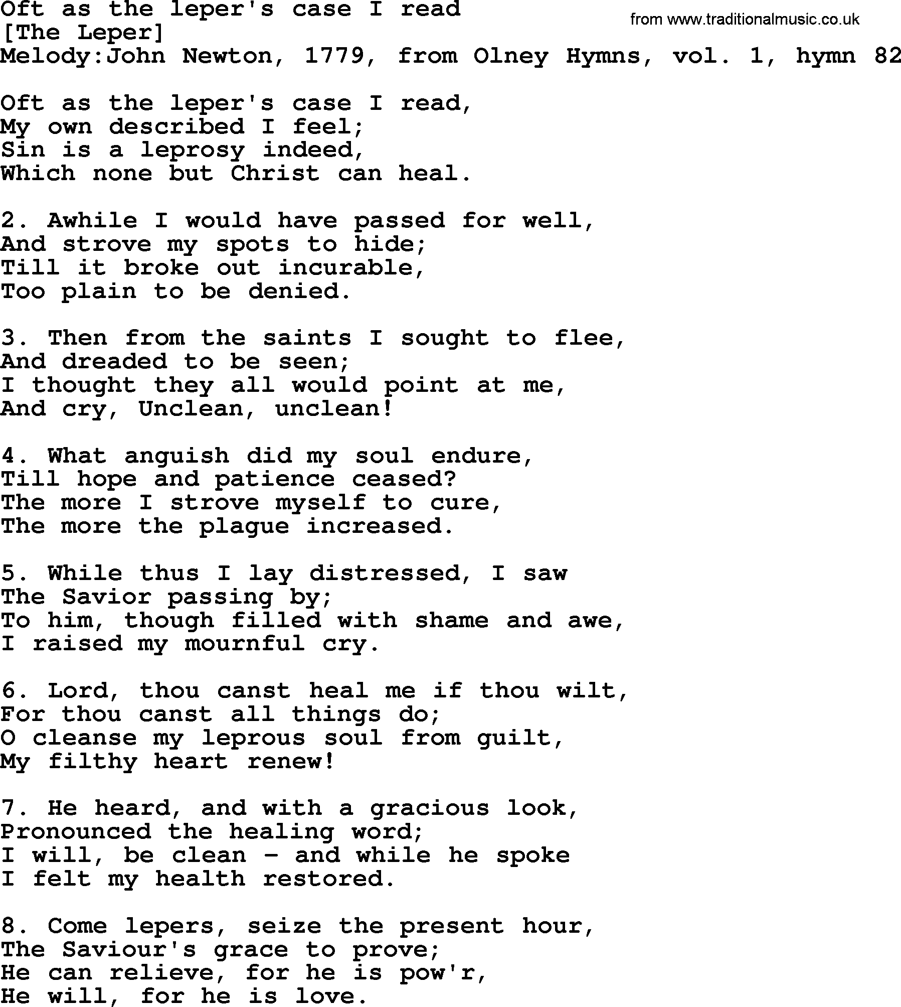 Old English Song: Oft As The Leper's Case I Read lyrics