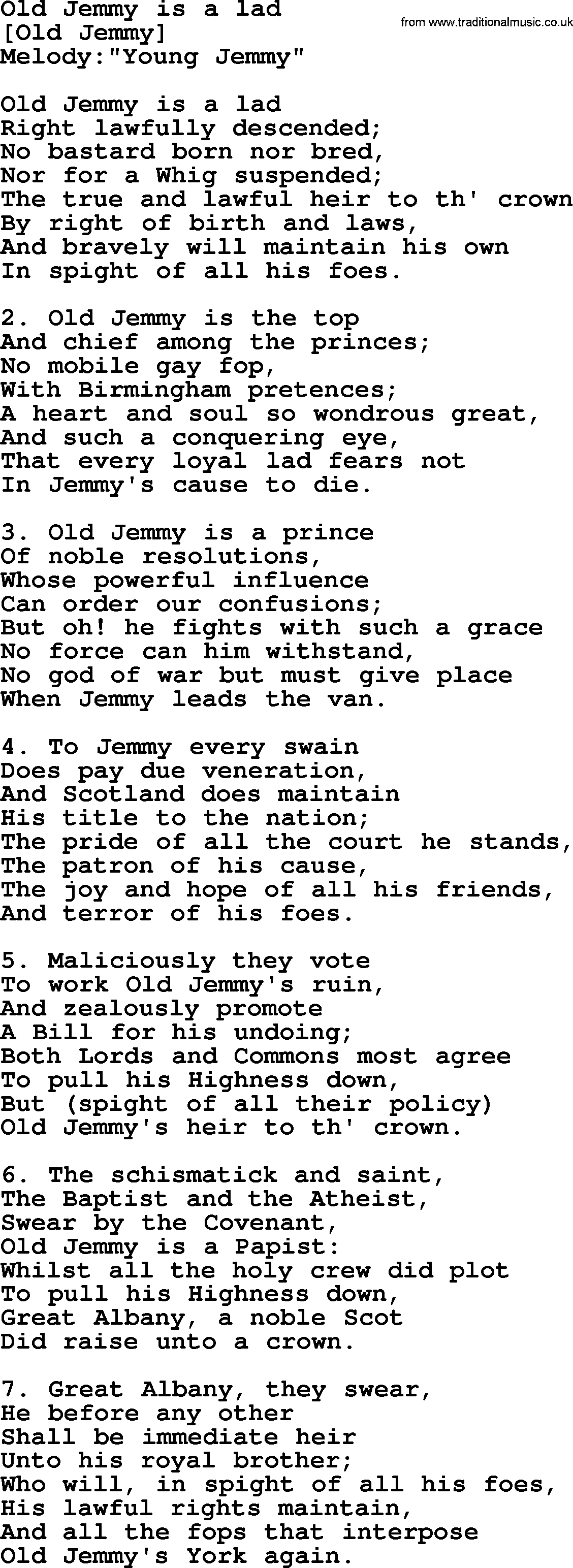 Old English Song: Old Jemmy Is A Lad lyrics