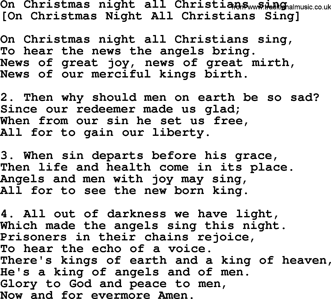 Old English Song: On Christmas Night All Christians Sing lyrics