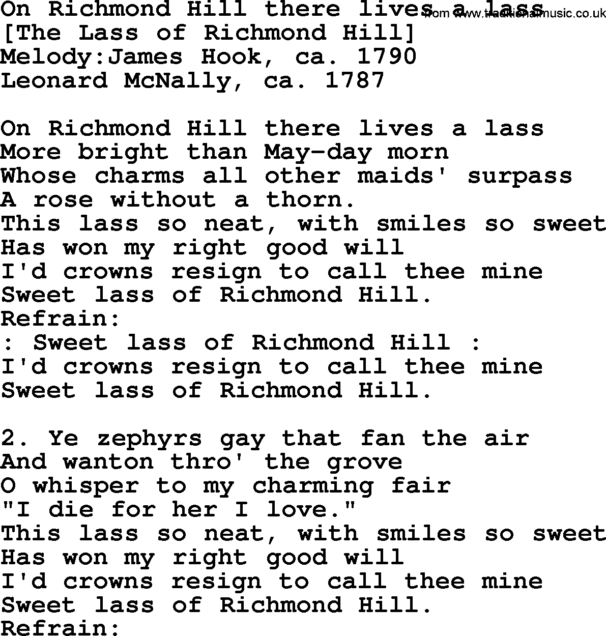 Old English Song: On Richmond Hill There Lives A Lass lyrics