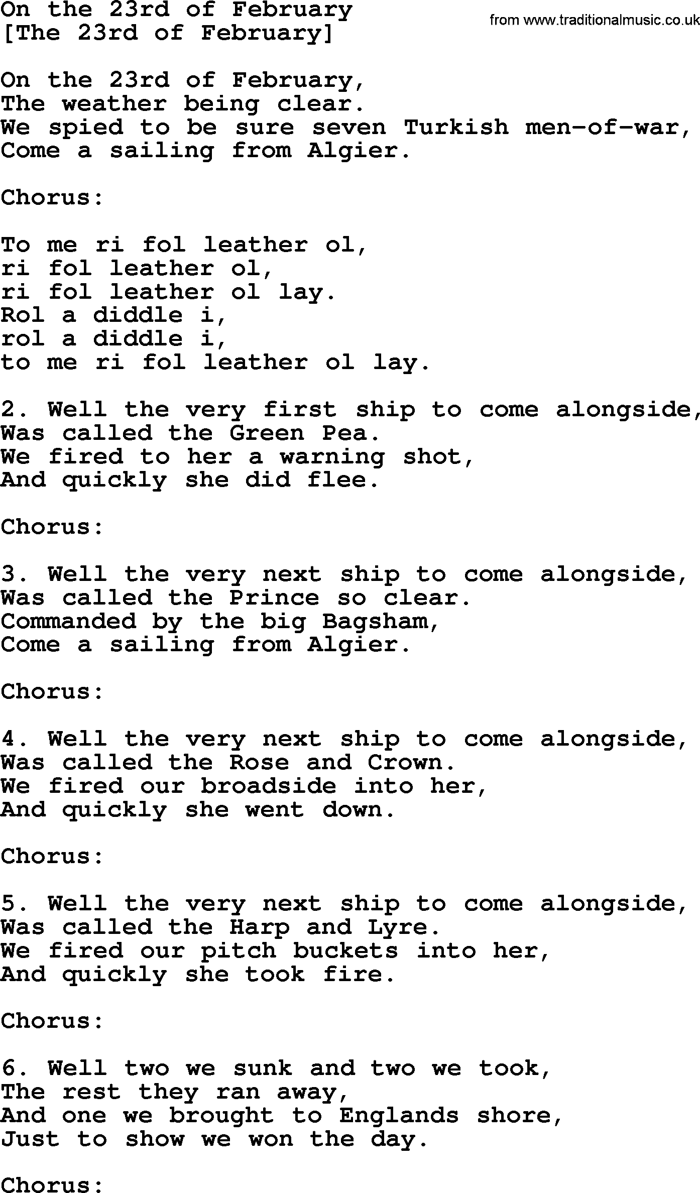 Old English Song: On The 23rd Of February lyrics