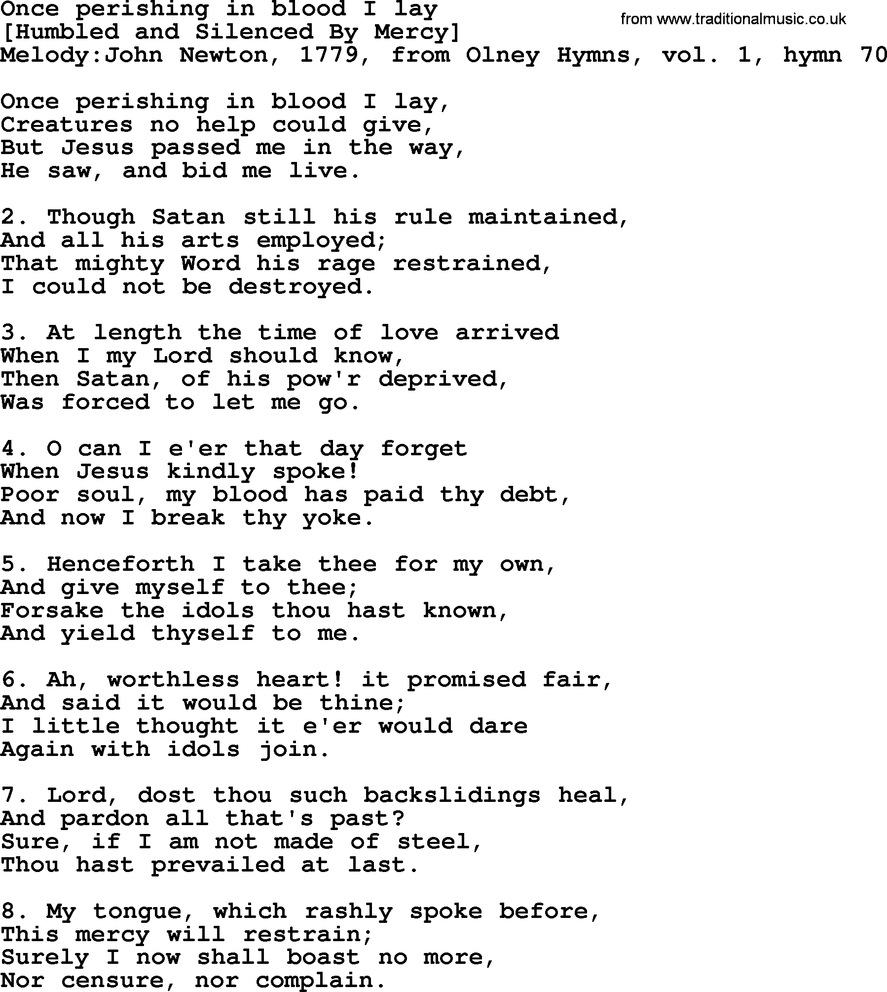 Old English Song: Once Perishing In Blood I Lay lyrics