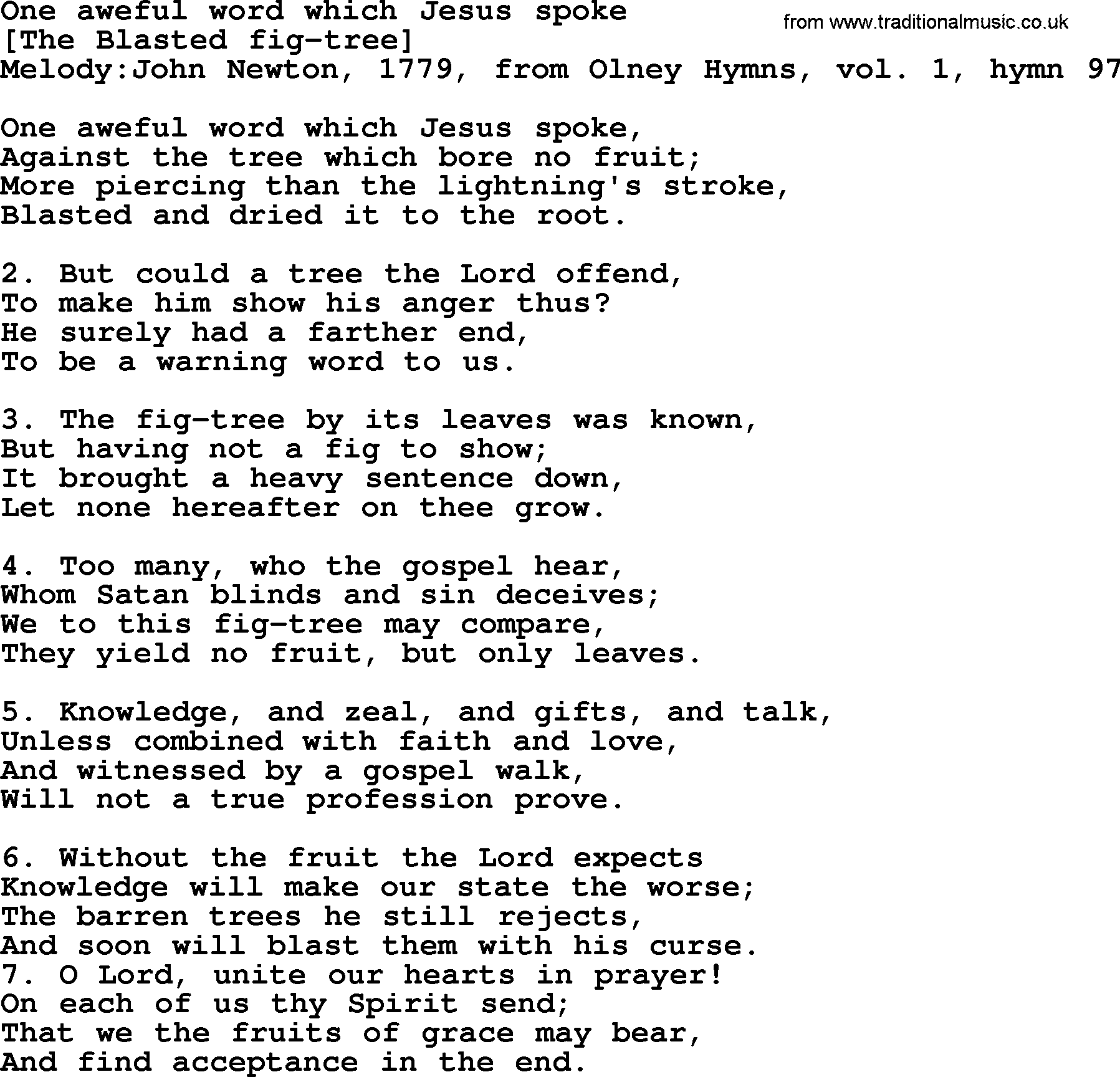 Old English Song: One Aweful Word Which Jesus Spoke lyrics