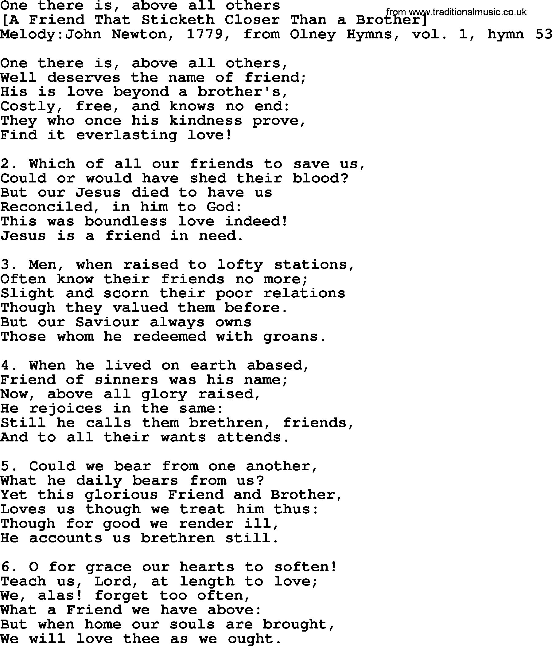 Old English Song: One There Is, Above All Others lyrics