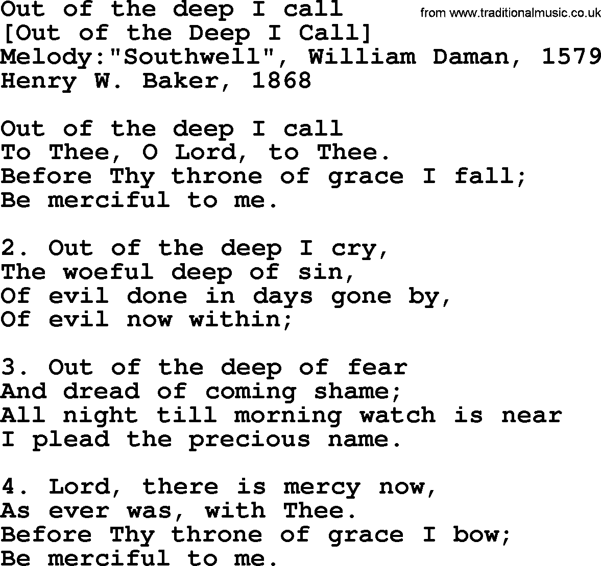 Old English Song: Out Of The Deep I Call lyrics