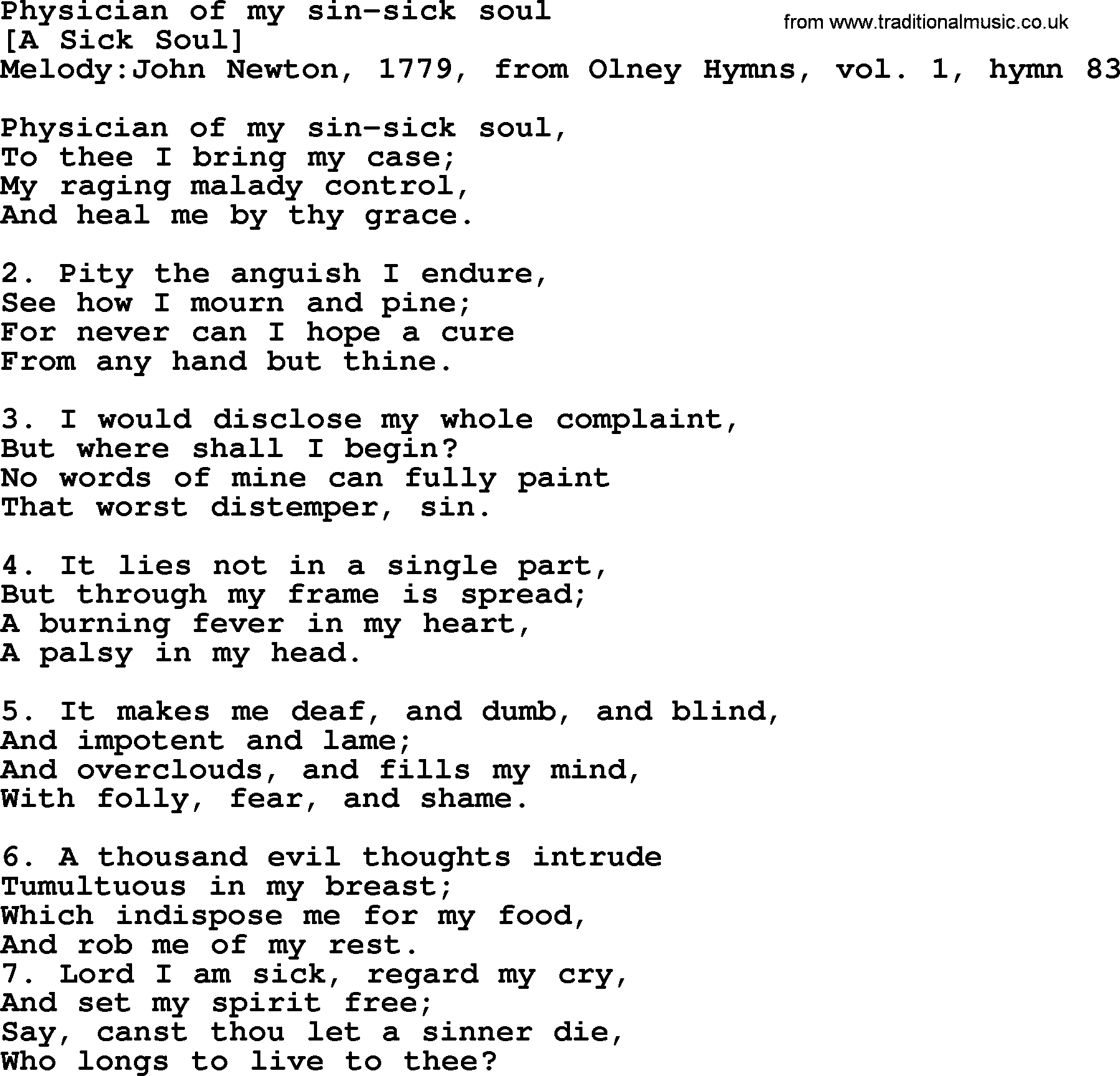 Old English Song: Physician Of My Sin-Sick Soul lyrics