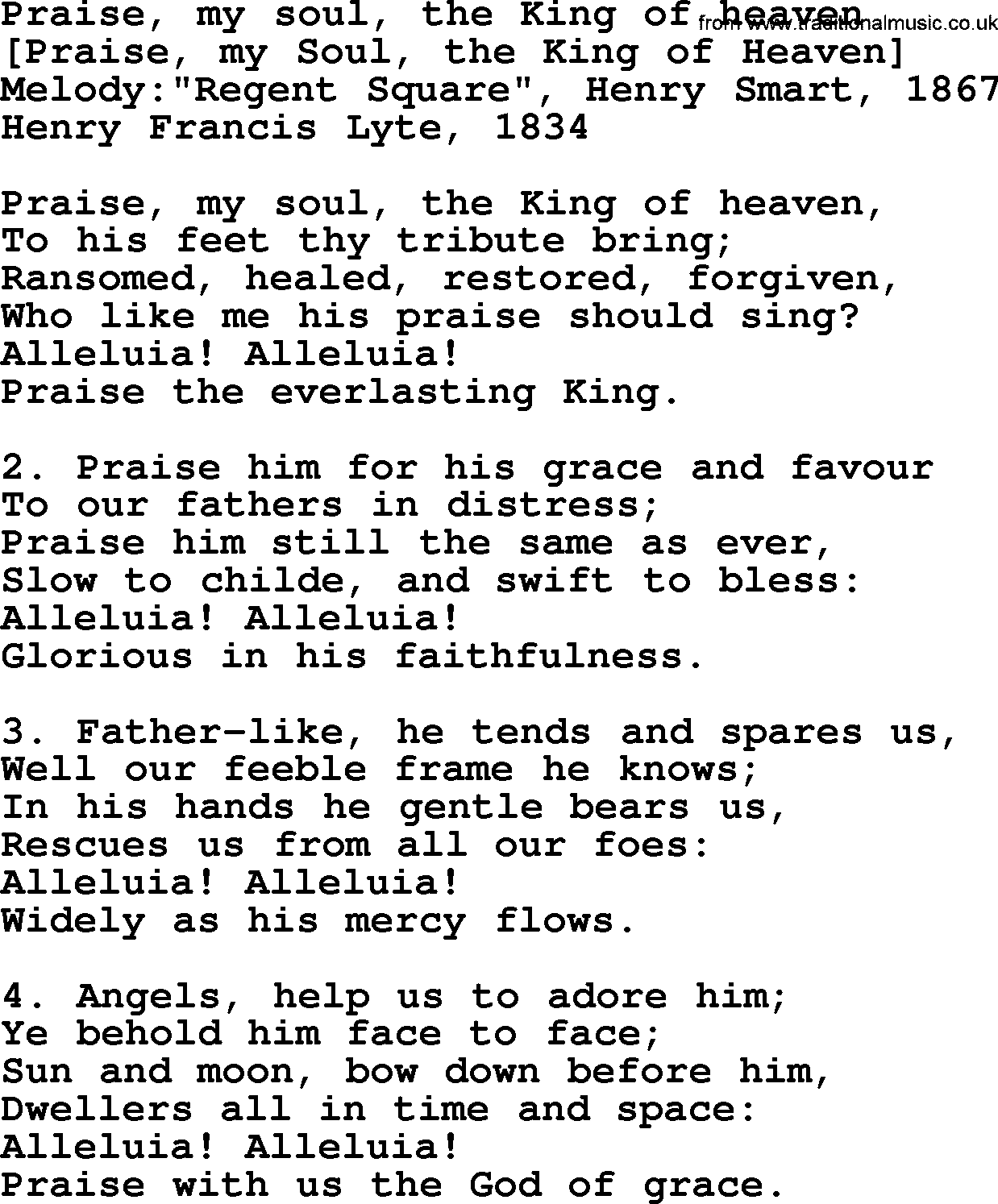 Old English Song: Praise, My Soul, The King Of Heaven lyrics