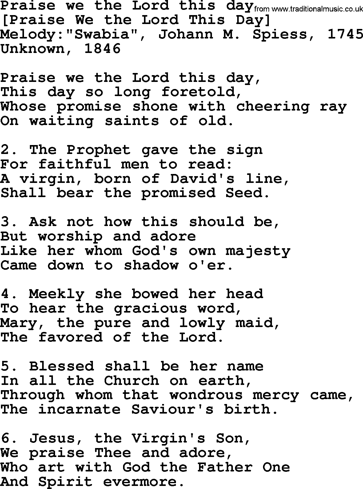 Old English Song: Praise We The Lord This Day lyrics