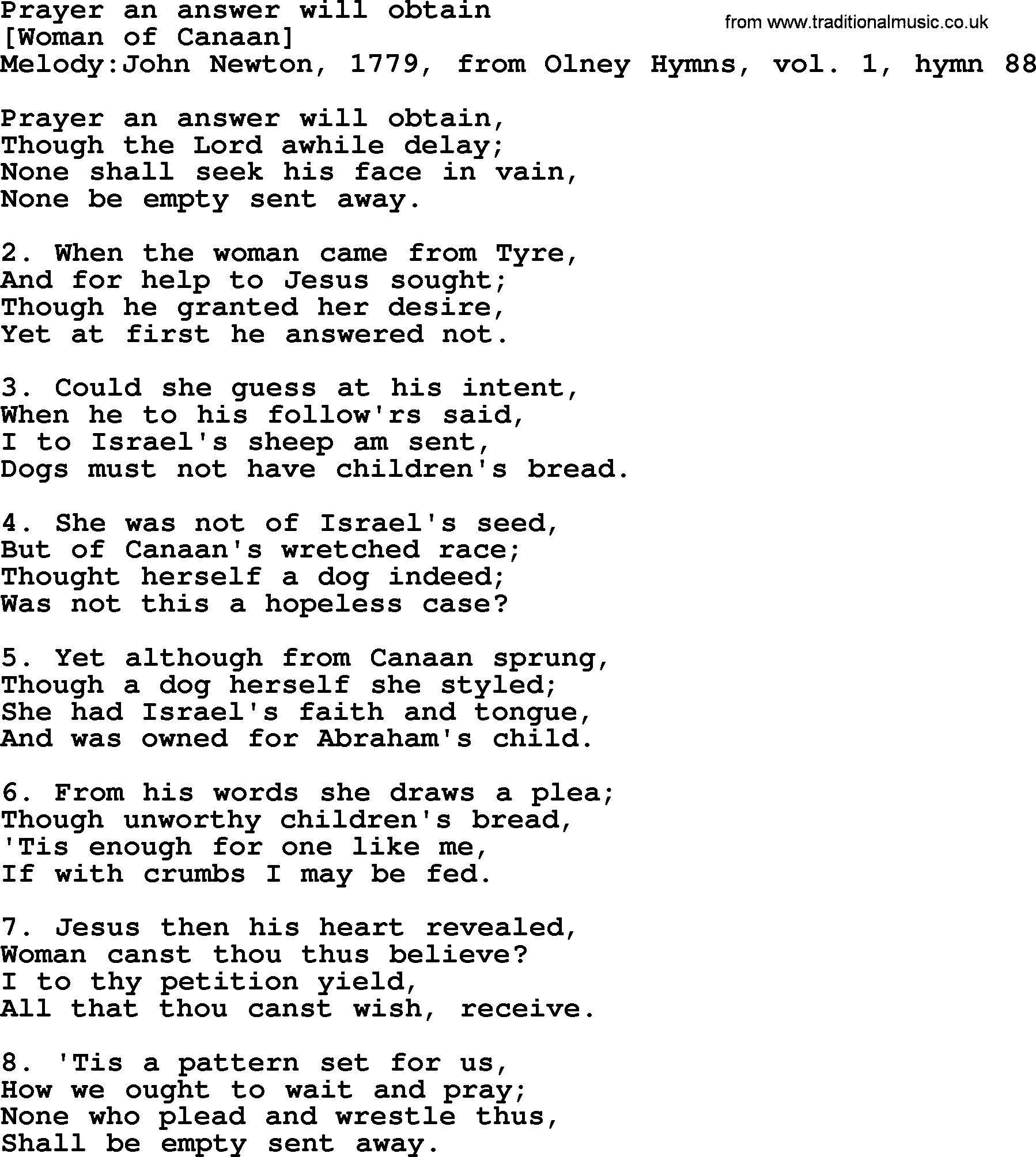 Old English Song: Prayer An Answer Will Obtain lyrics