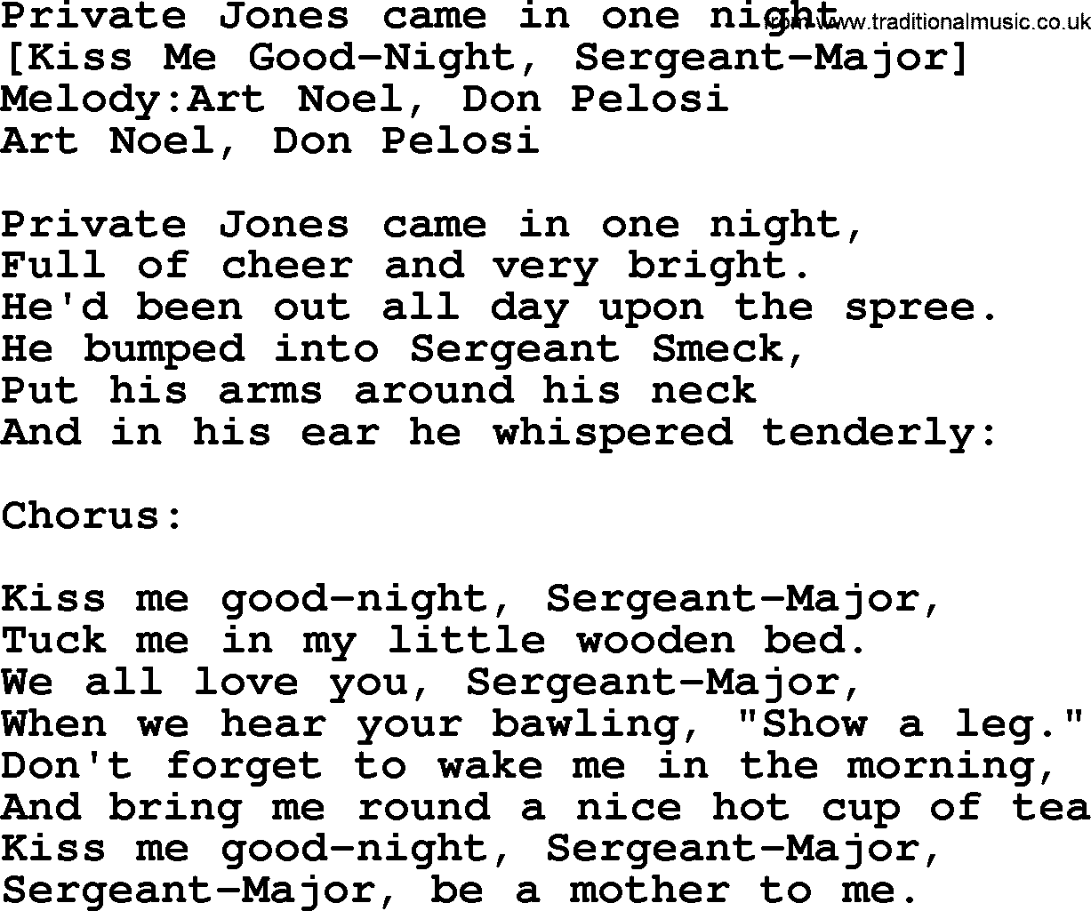 Old English Song: Private Jones Came In One Night lyrics