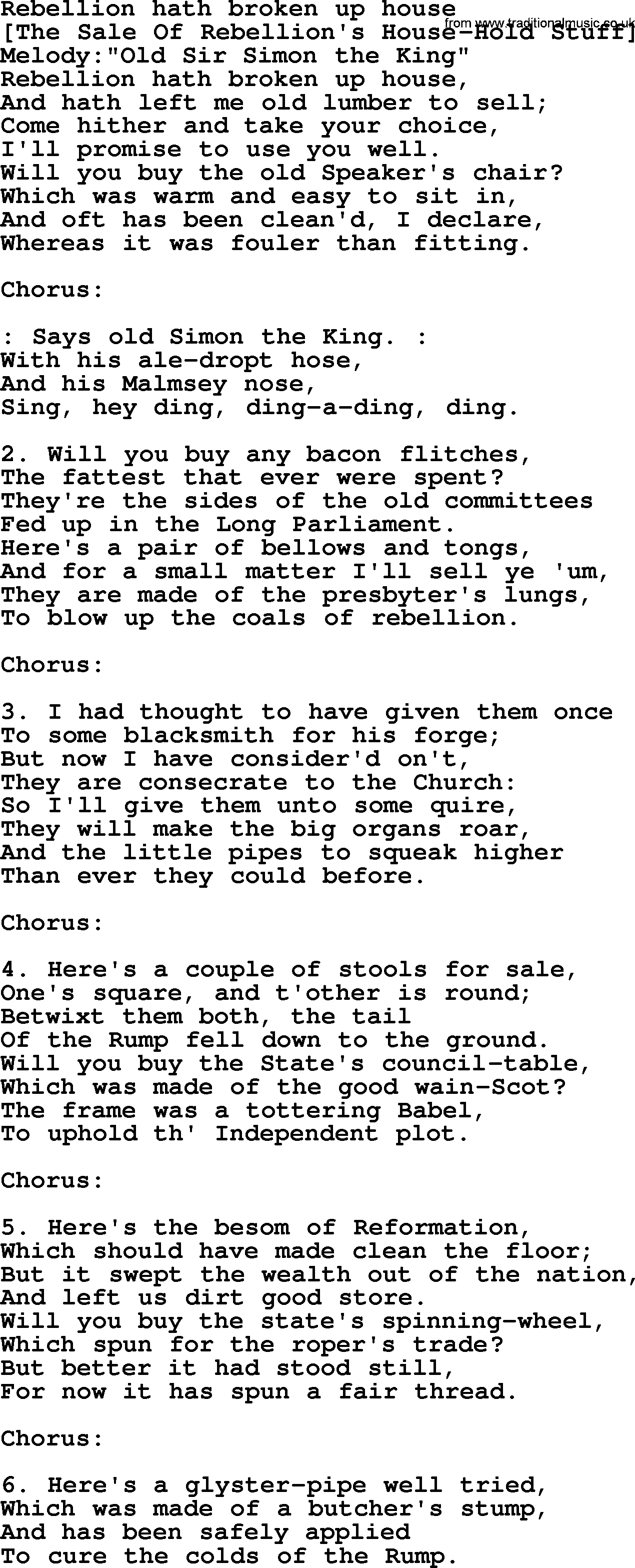 Old English Song: Rebellion Hath Broken Up House lyrics