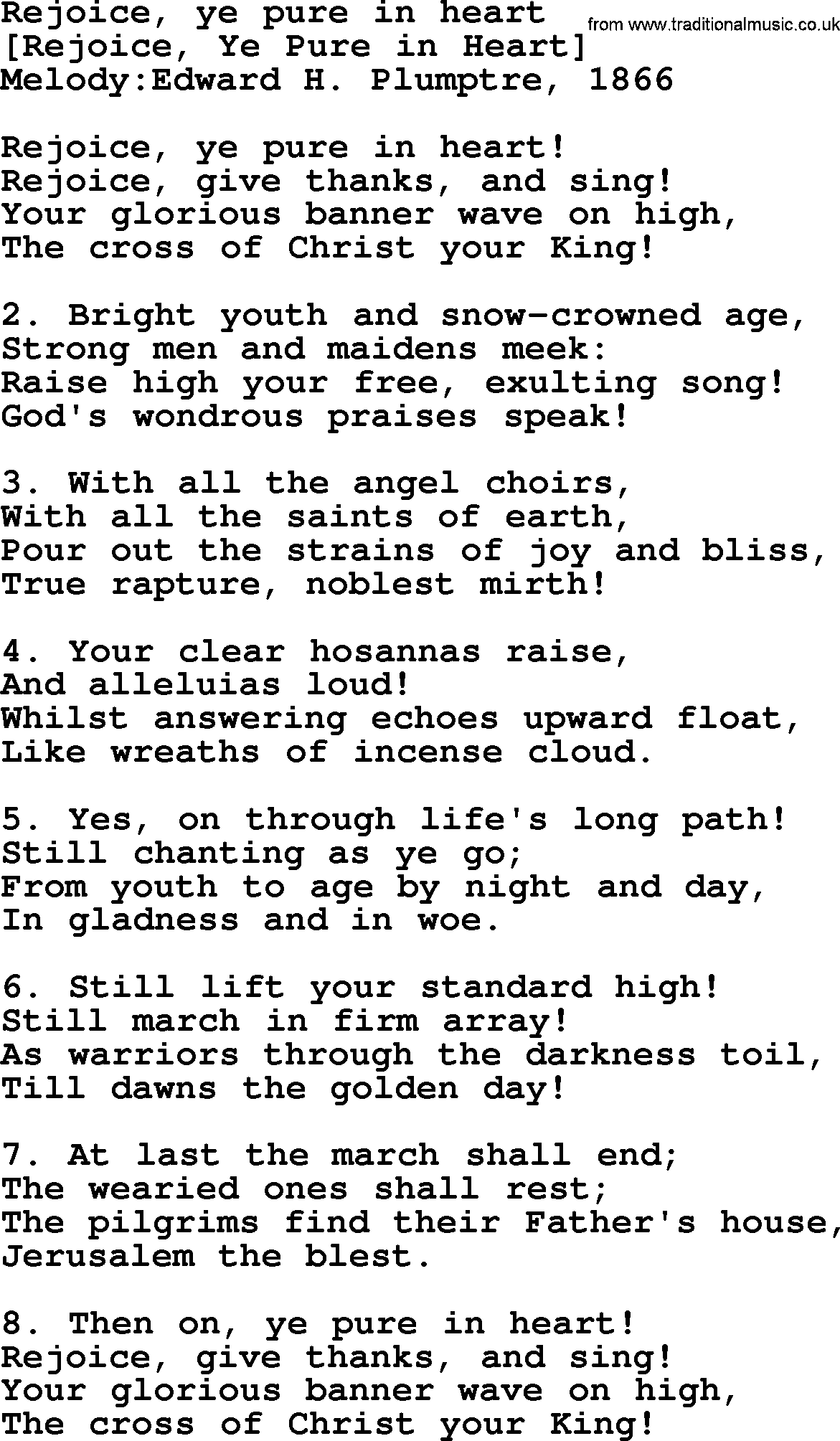 Old English Song: Rejoice, Ye Pure In Heart lyrics