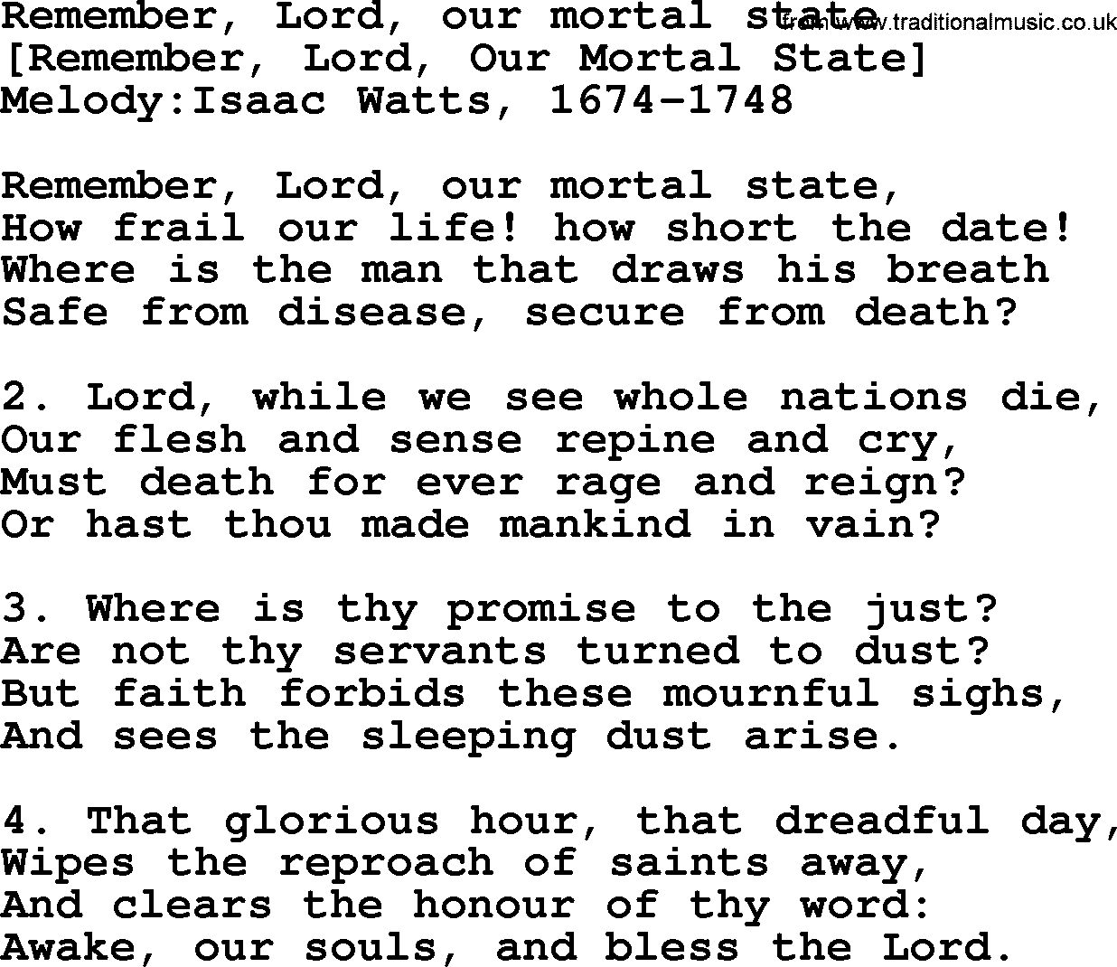 Old English Song: Remember, Lord, Our Mortal State lyrics