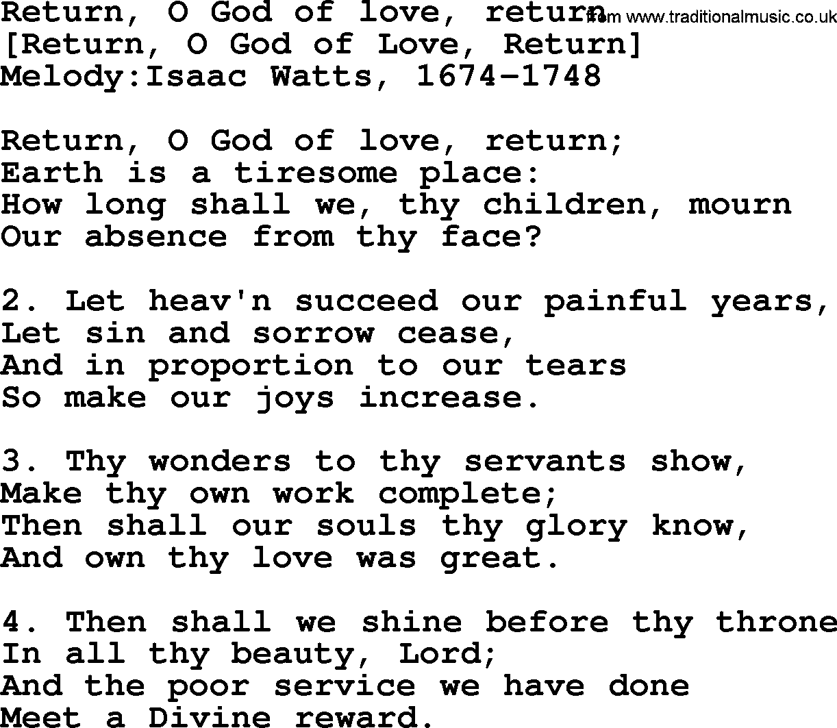 Old English Song: Return, O God Of Love, Return lyrics