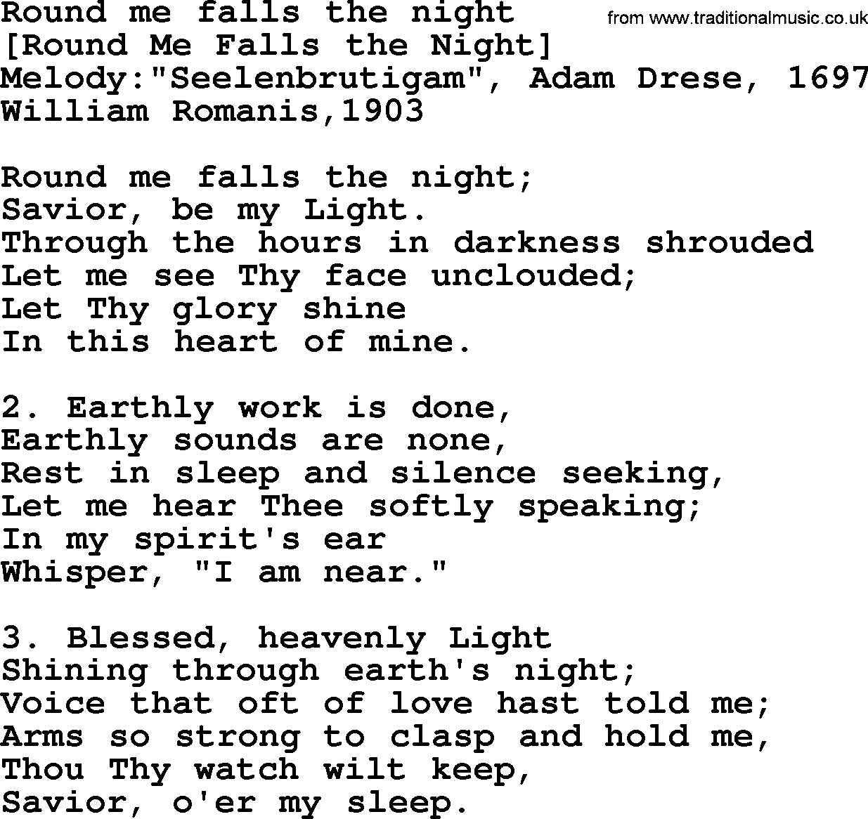 Old English Song: Round Me Falls The Night lyrics