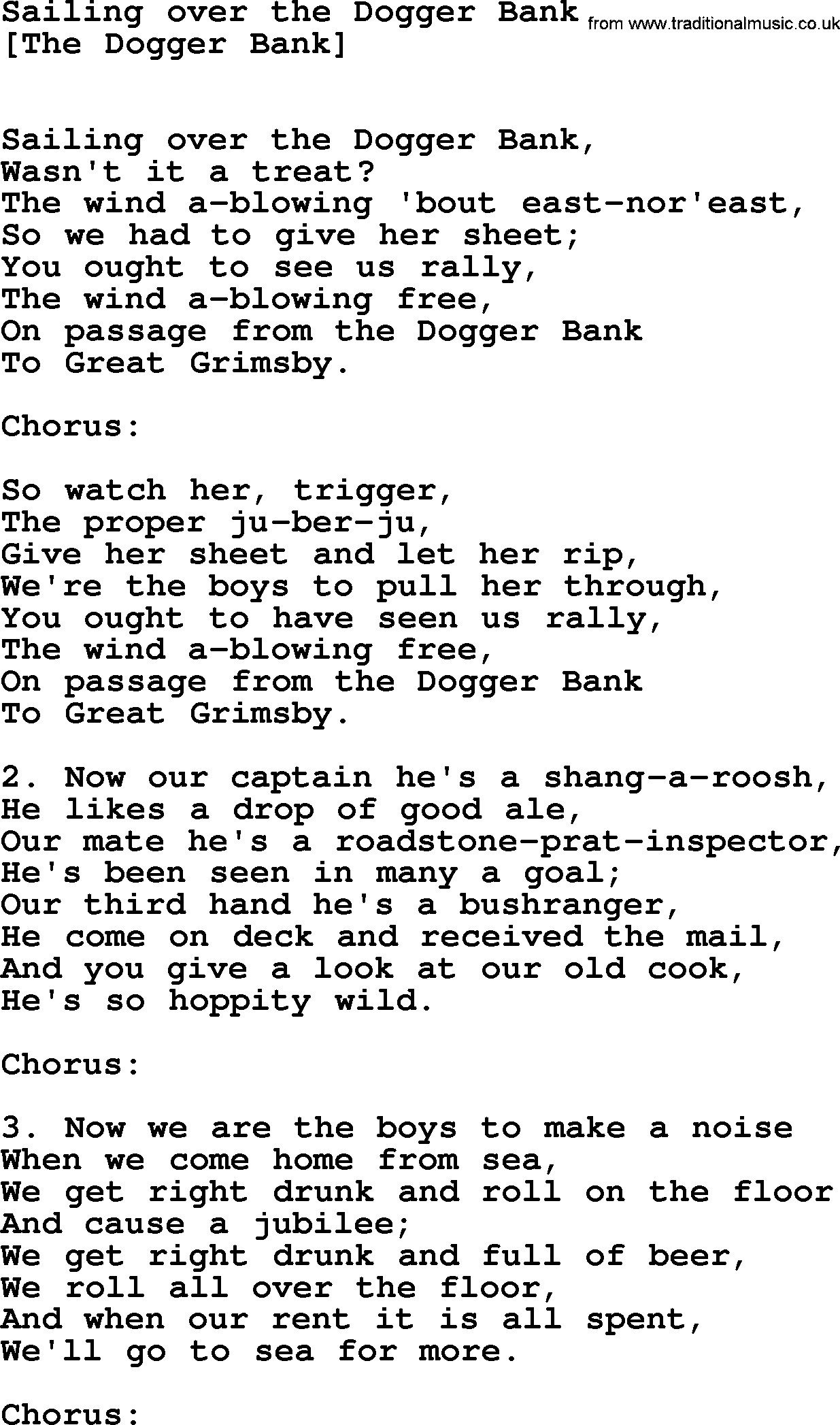 Old English Song: Sailing Over The Dogger Bank lyrics