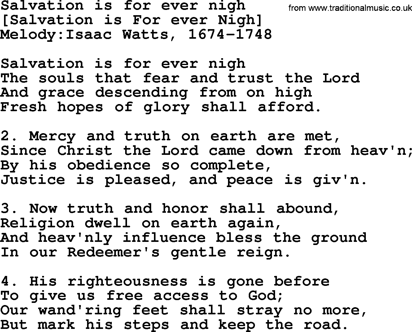 Old English Song: Salvation Is For Ever Nigh lyrics