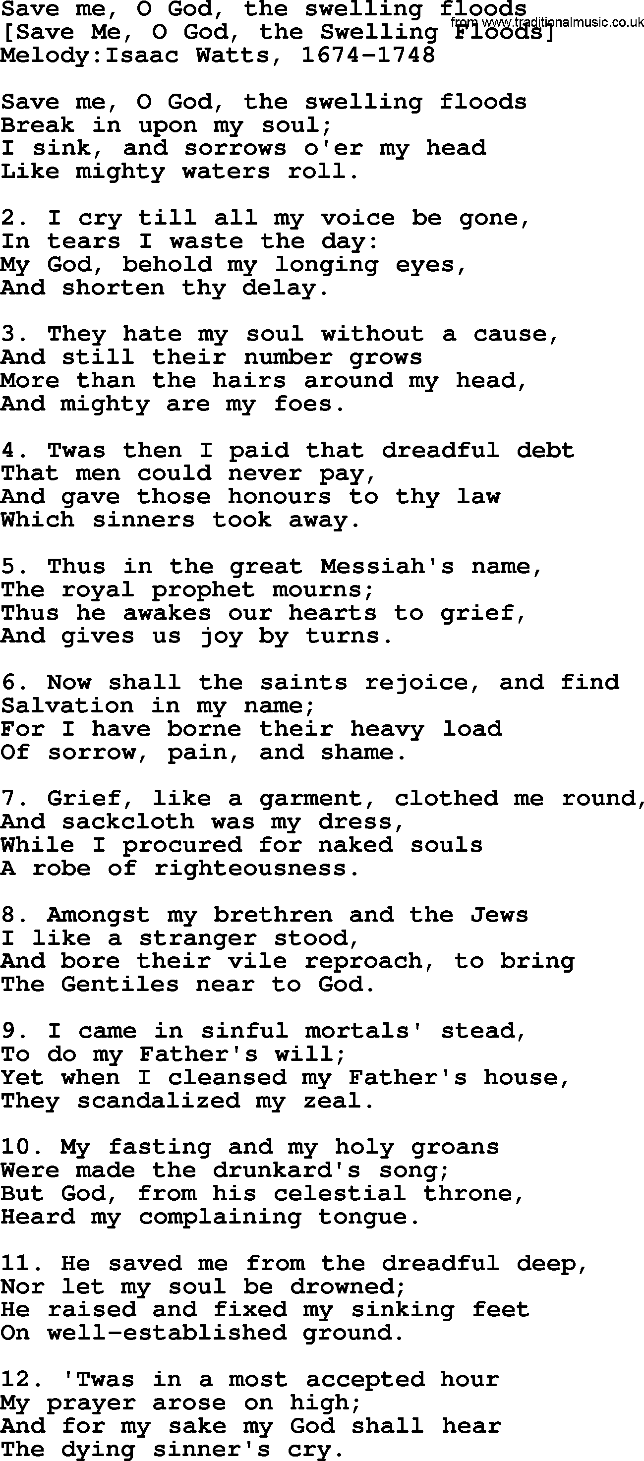 Old English Song: Save Me, O God, The Swelling Floods lyrics