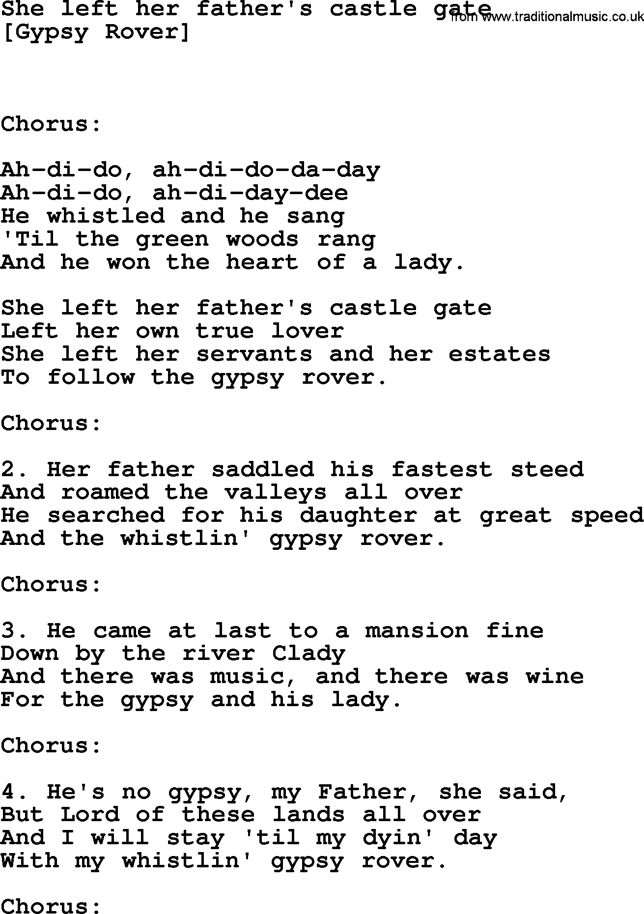 Old English Song: She Left Her Father's Castle Gate lyrics
