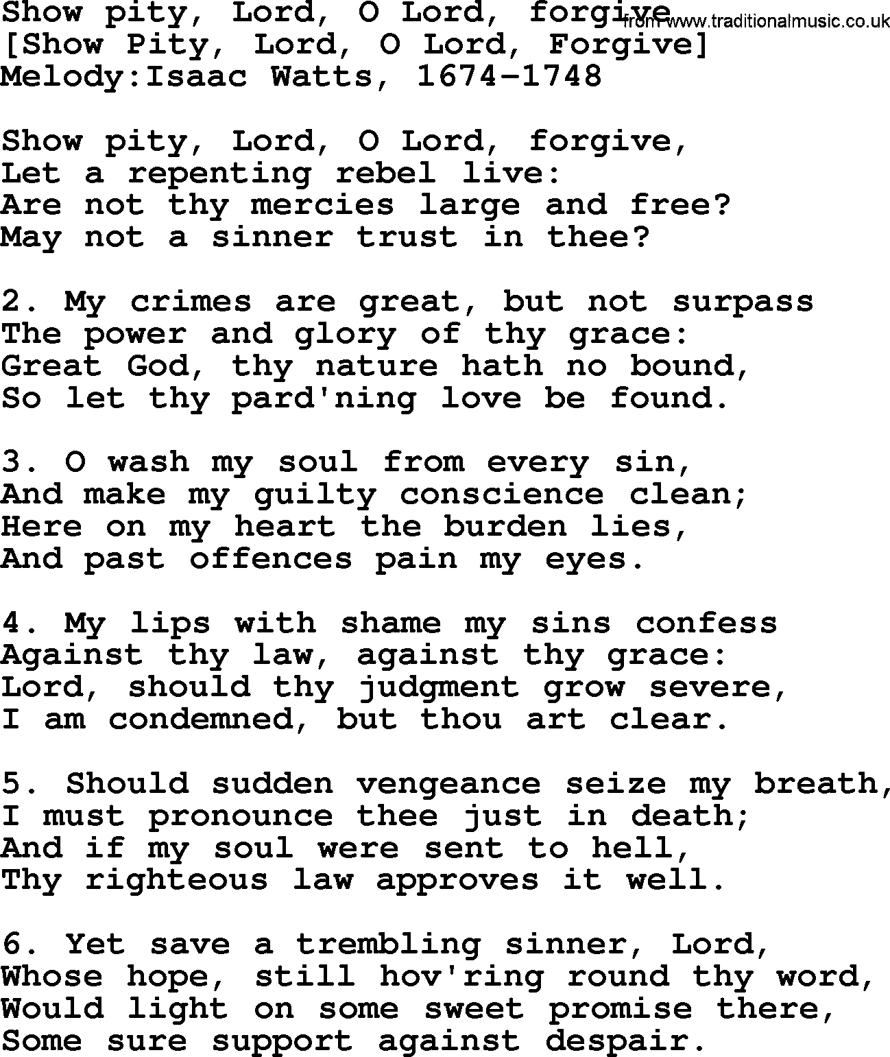 Old English Song: Show Pity, Lord, O Lord, Forgive lyrics
