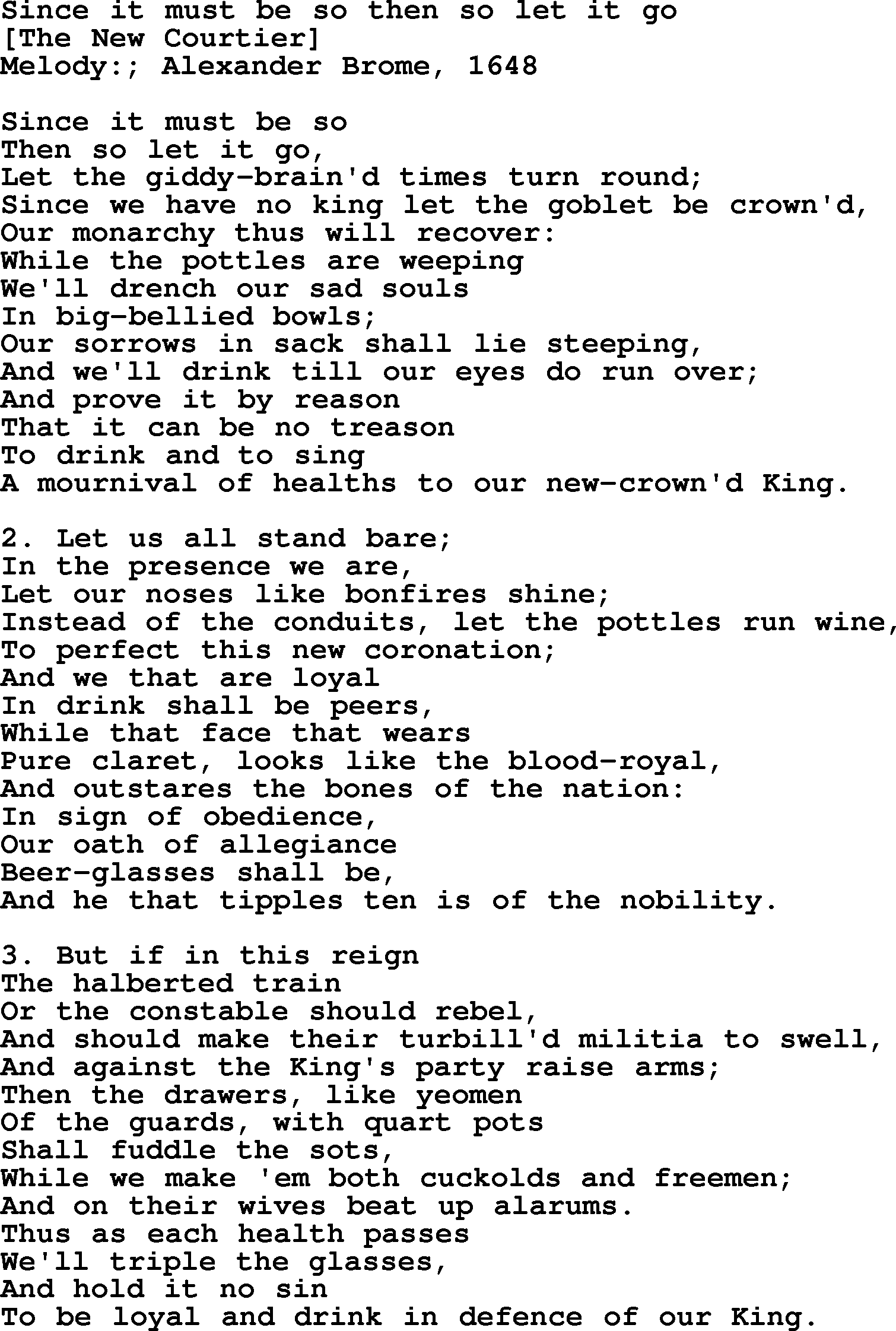 Old English Song: Since It Must Be So Then So Let It Go lyrics