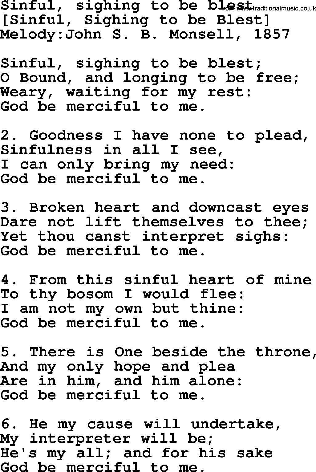Old English Song: Sinful, Sighing To Be Blest lyrics