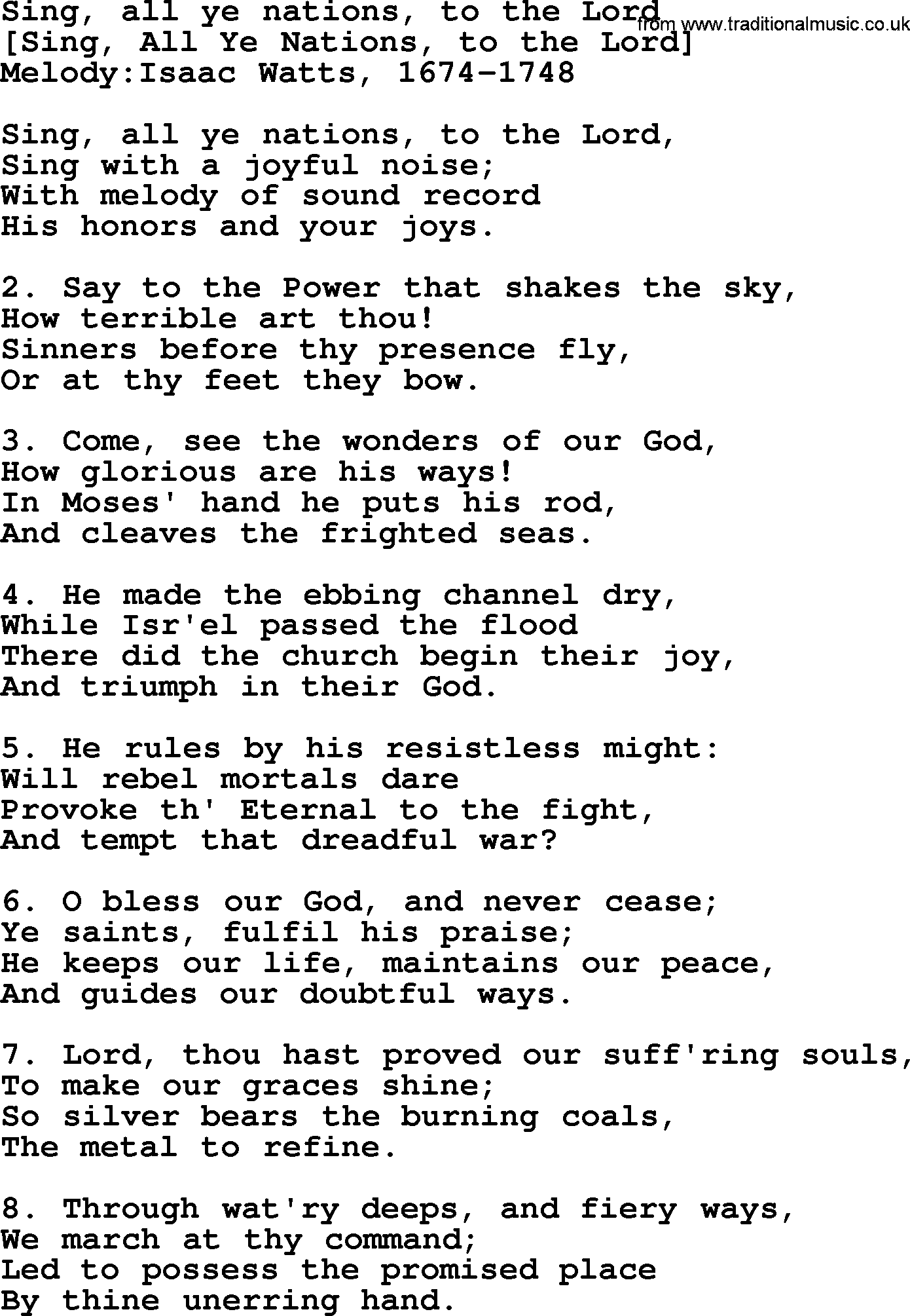 Old English Song: Sing, All Ye Nations, To The Lord lyrics