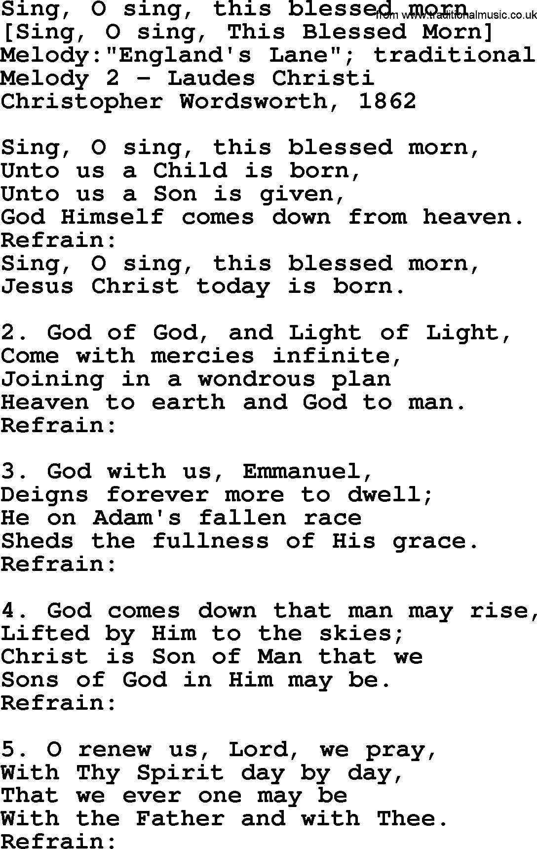 Old English Song: Sing, O Sing, This Blessed Morn lyrics