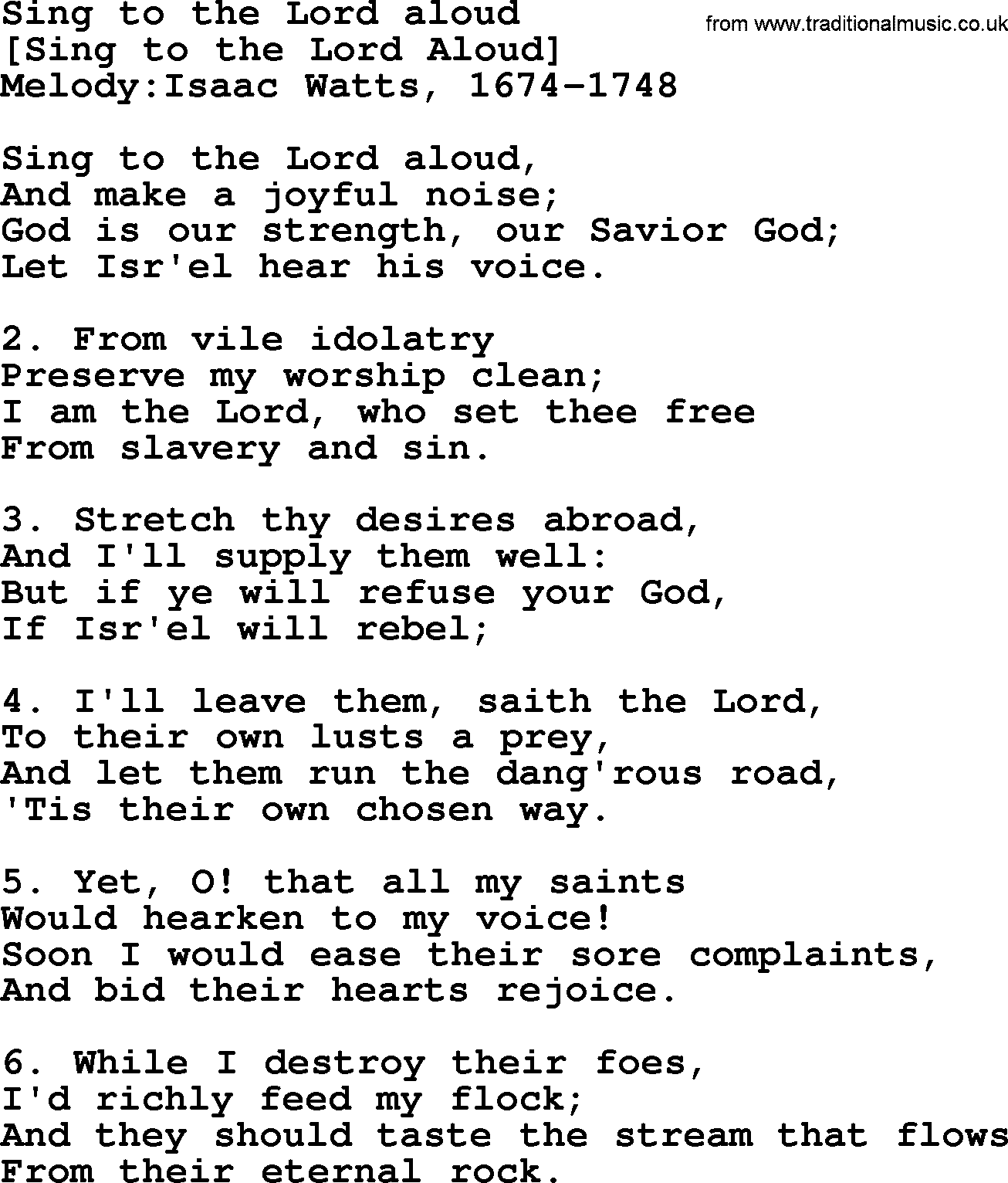 Old English Song: Sing To The Lord Aloud lyrics