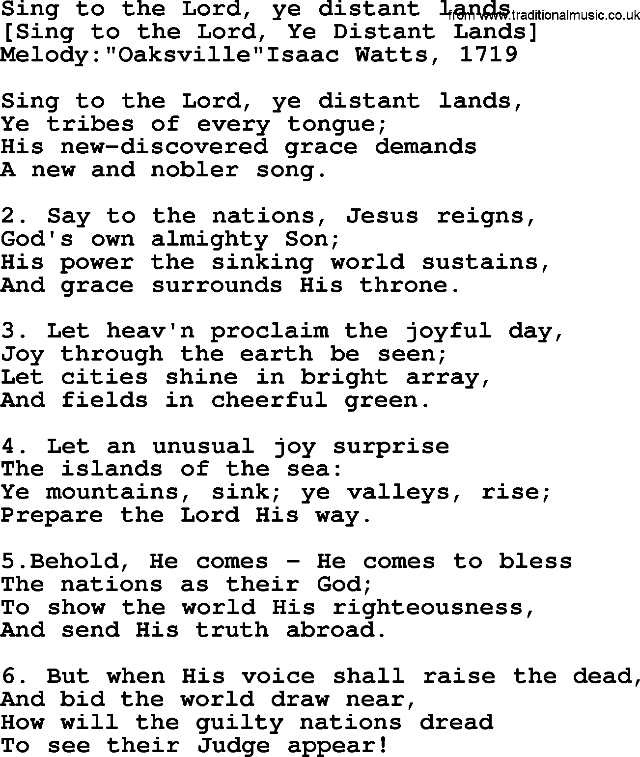 Old English Song: Sing To The Lord, Ye Distant Lands lyrics