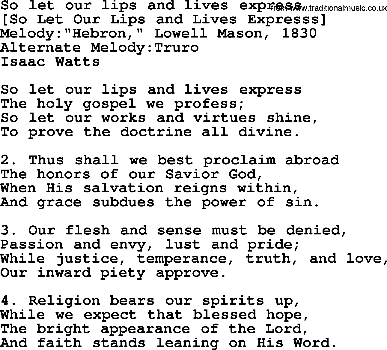 Old English Song: So Let Our Lips And Lives Express lyrics